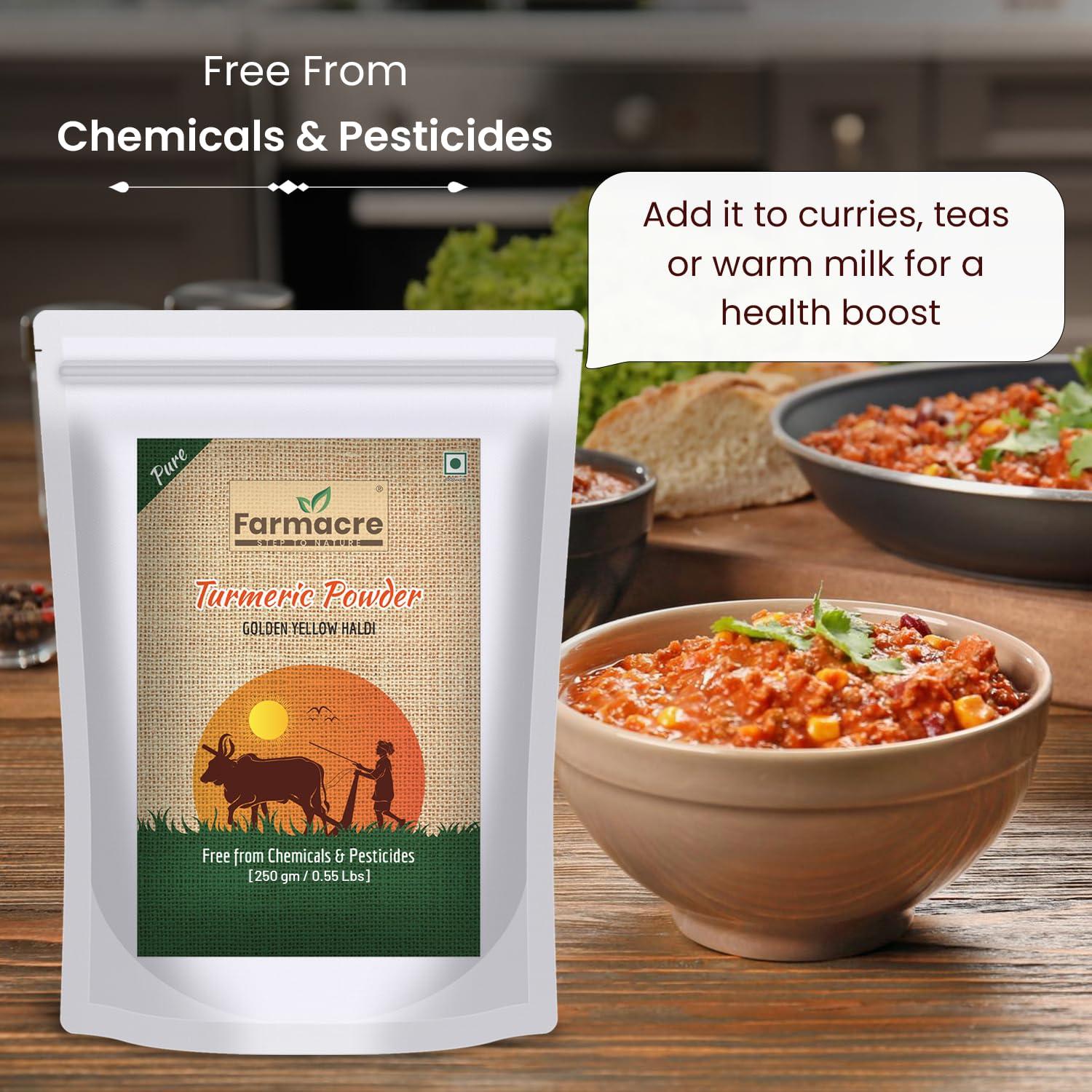 Farmacre With Logo Farmacre Selam Haldi Powder/Turmeric Powder/Natural Haldi Powder - 250 gms Pack | Product Of Cow Based Natural Farming (CBNF) | Product Of Chemicals Free & Pesticides Free (250 gm)