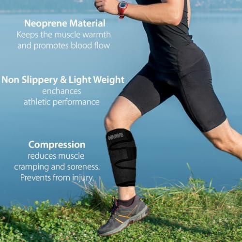 Nivave Nivave Calf Support Brace, Shin Splint Compression, Lower Leg Wrap Support for Torn Calf Muscle, Strain, Sprain, Pain Relief, Tennis Leg (Unisex) (1, Black, Universal)