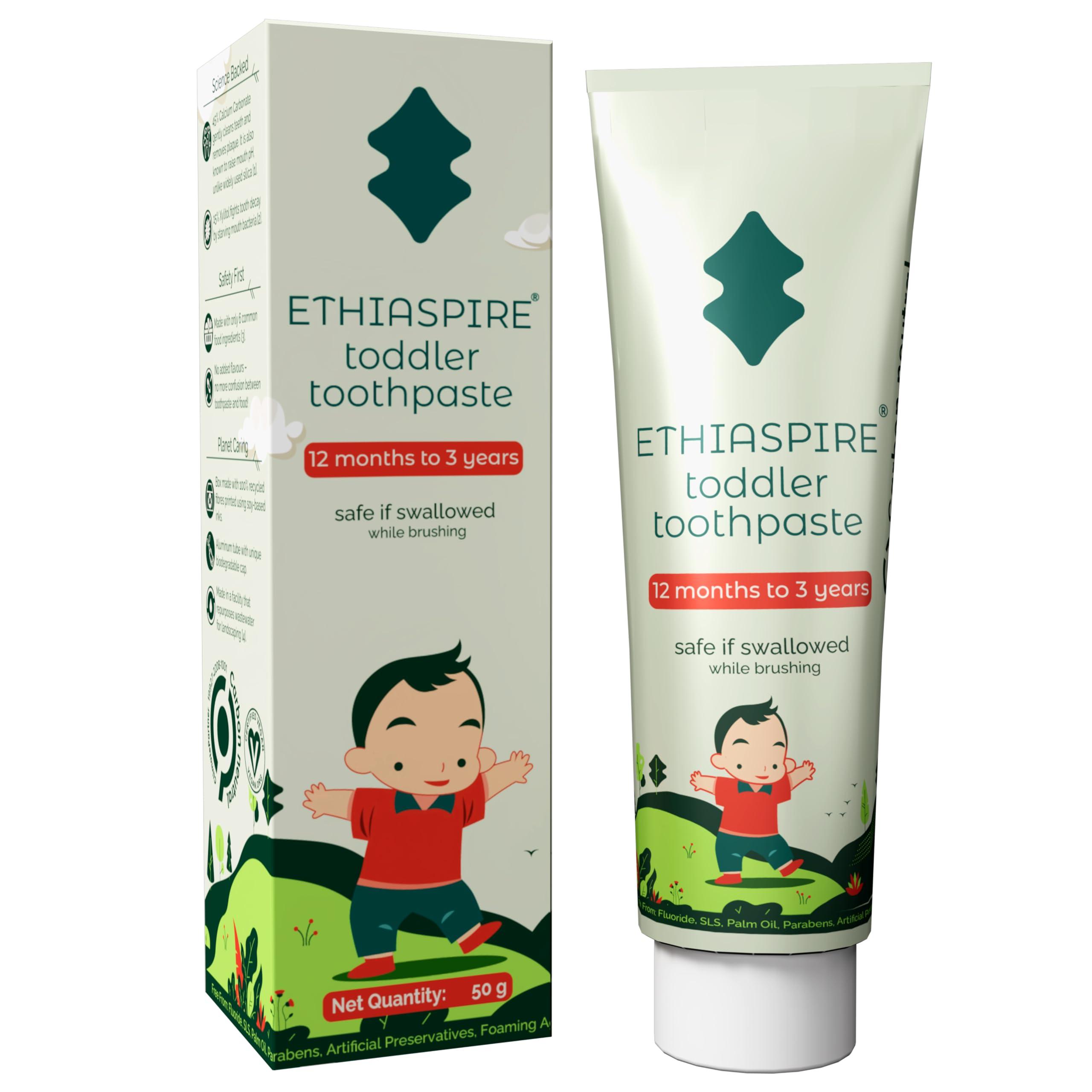 Ethiaspire Ethiaspire Toddler Oral Health Toothpaste|Safe If Swallowed|Eco-Friendly Kids Toothpaste With Carbon Offset|No Added Flavor Or Color|Vegan Toothpaste For 1 To 3-Year-Olds|Pack Of 1 (50G)