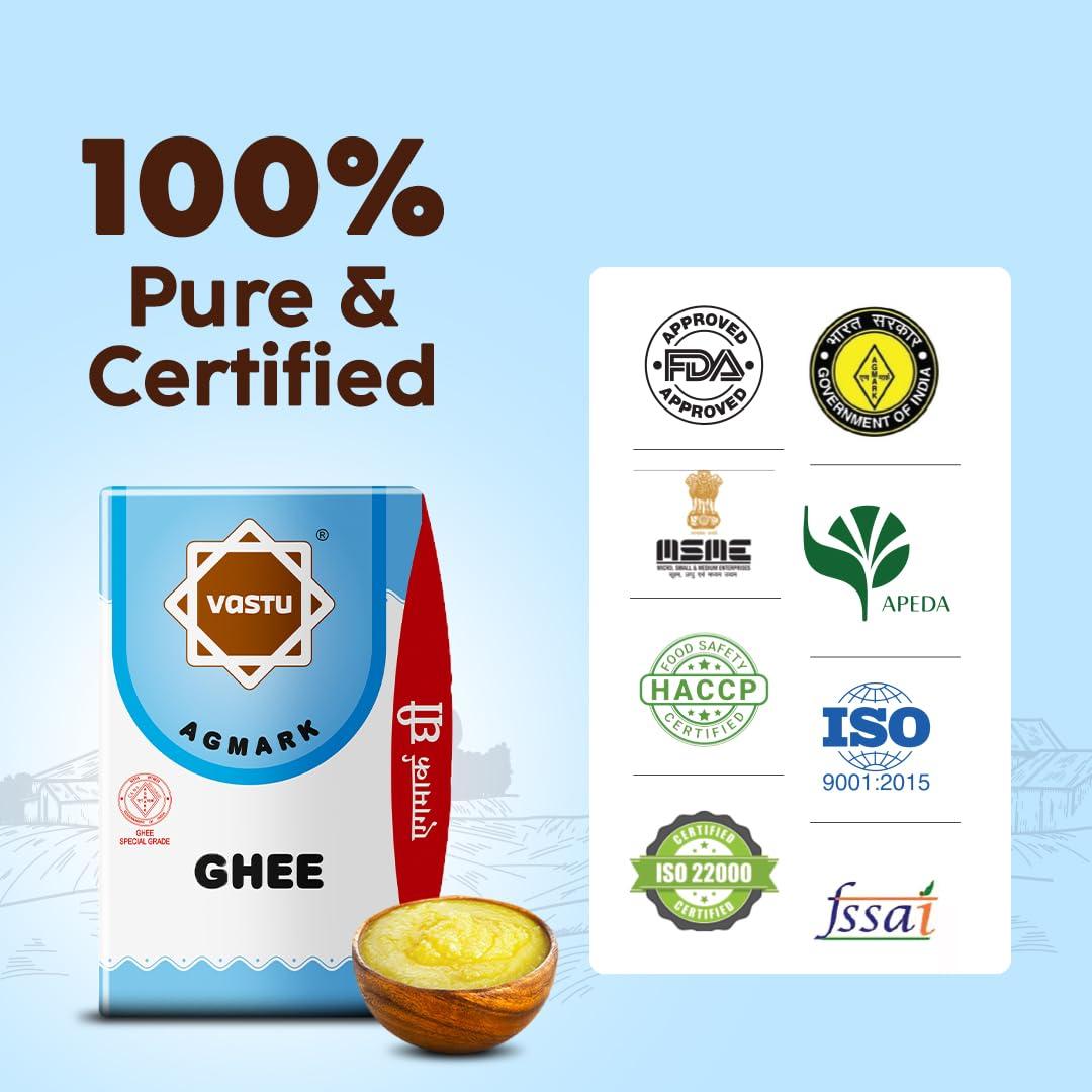 Vastu Ghee Vastu Buffalo Desi Ghee, Pure Ghee, Agmark Special Grade, Immunity Booster 500ML Tetra Pack (Pack of 1)