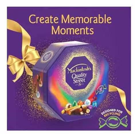 Generic Mackintosh\'s Quality Street Filled With A Variety Of Delicious Chocolates, Toffees, And Caramels, Each Individually Wrapped In Its Own Colorful Wrapper Tin 375Gram