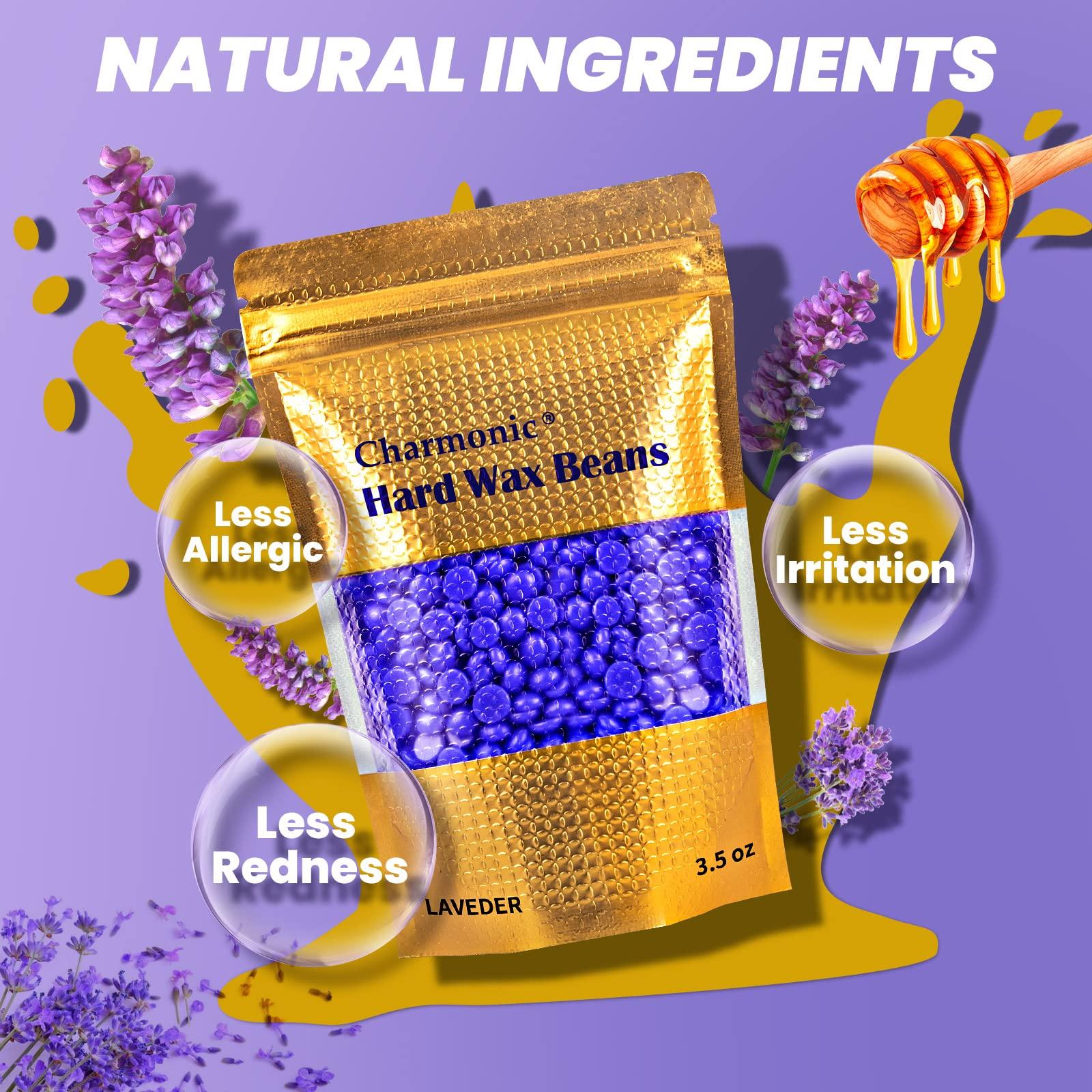 Charmonic Charmonic 17.5 Oz Hair Wax Beans Hard Body Wax Beans, Hair Removal Depilatory Wax European Beads For Women Men 500 Gram/17.5Oz Lavender