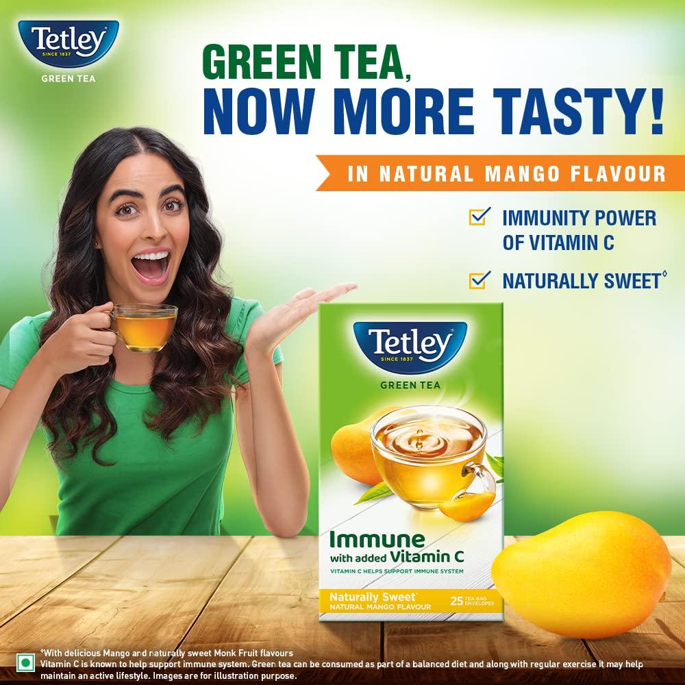 Tetley Tetley | Original | Rich Taste of Assam Tea |100 Tea Bags | 1.7g Each & Tetley | Naturally Sweet Green Tea with Mango Flavour | Immune with Added Vitamin C | Green Tea | 25 Tea Bags