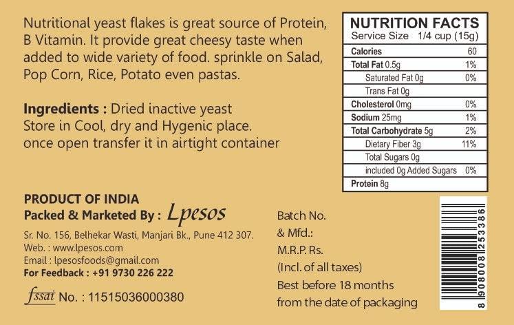 LPESOS LPESOS Nutritional Yeast Flakes, 60g [Fortified with Vitamin B12, Gluten Free, Nutty and Cheesy Tasting Nooch]