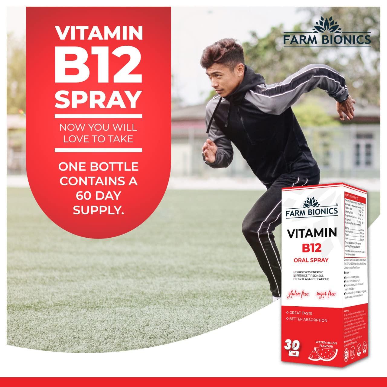 FARM BIONICS FARM BIONICS Combo of Guava Flavour Vitamin B12 and Water melon Flavour Vitamin B12 Oral Spray, 30ml | 100% Vegetarian | Sugar and Gluten Free | Immunity Booster Spray for Men and Women