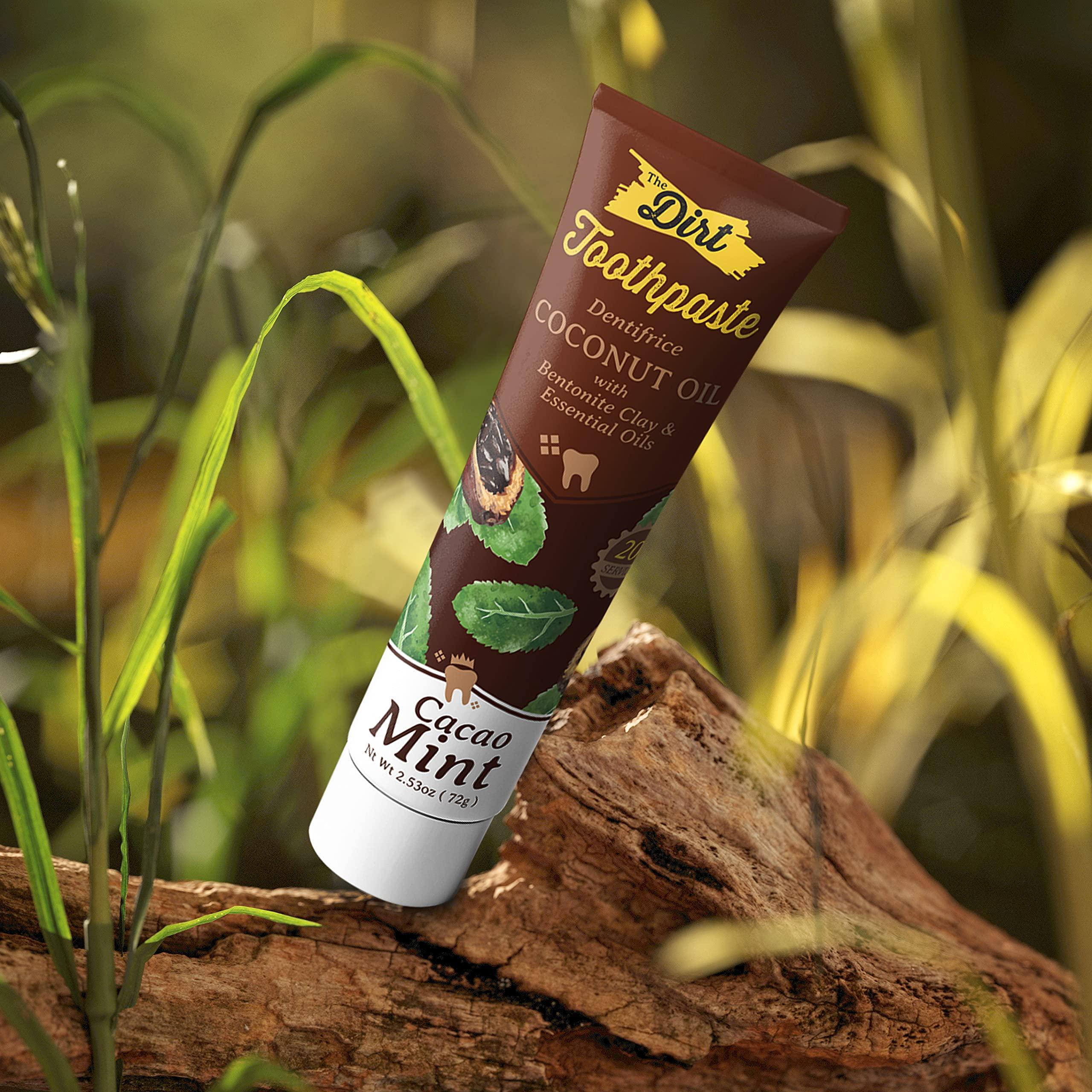 The Dirt The Dirt All Natural Gluten & Fluoride Free Coconut Toothpaste - Natural Toothpaste Botanically Sweetened, No Artificial Flavors or Colors |Cacao Mint, 10 Week Supply