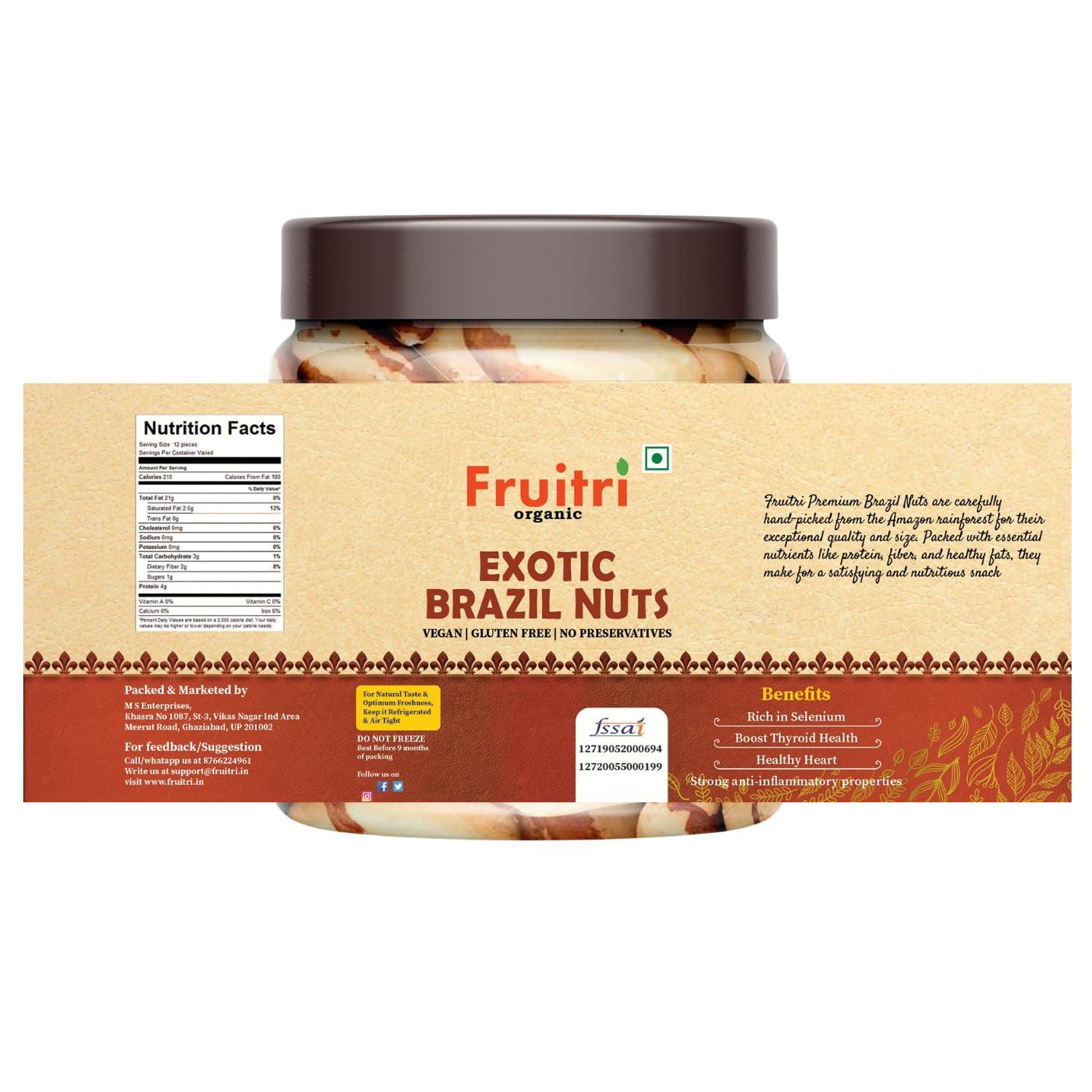 Fruitri Fruitri Premium Brazilian Nuts 100g, Rich in Selenium and Magnesium, Handpicked Exotic Brazil nuts dry fruits, Jar pack