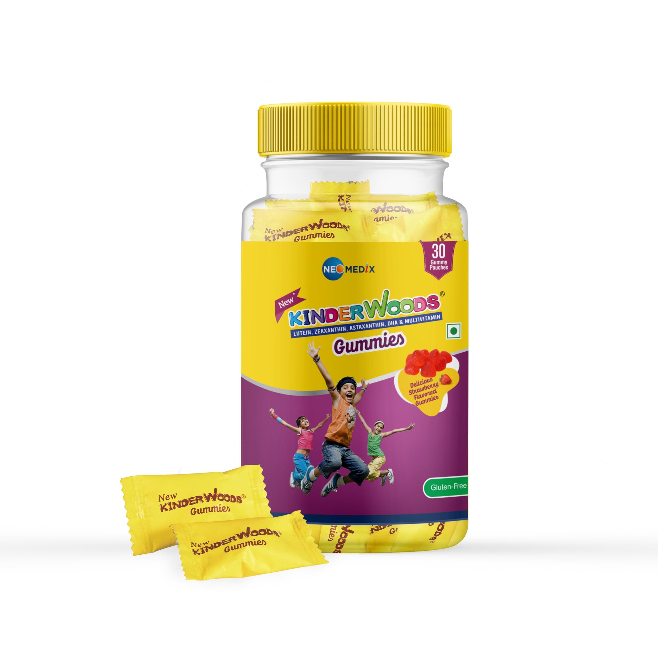 Kinderwoods Kinderwoods Healthy Eye Vision Gummies | Lutein, Zeaxanthin, Astaxanthin, DHA & Multivitamin Soft Tasty Eye Supplement | Strawberry Flavour (pack of 1, 30 Gummies)