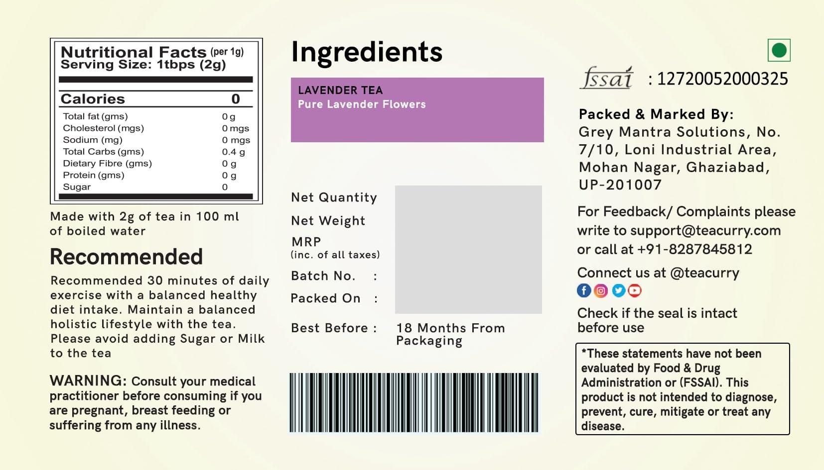 TEACURRY TEACURRY Lavander - (2 Month Pack, 60 Tea Bags) Tea Helps in Relaxation and improves sleep time