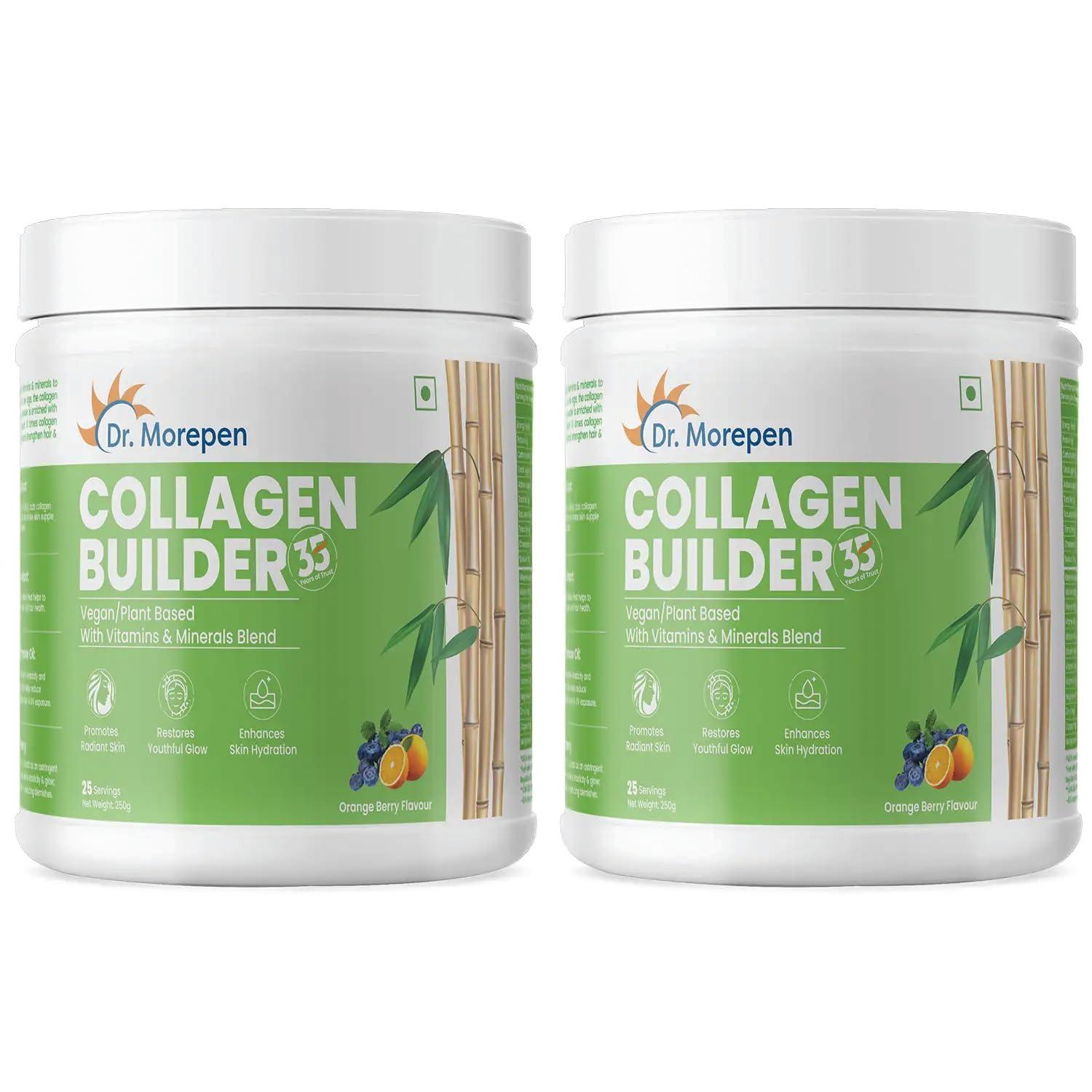 Dr. Morepen Dr. Morepen Natural Collagen Builder | Plant Powered Nutrition | Natural & Safe | Orange & Berry Flavour 250Gm Pack Of 2, Powder