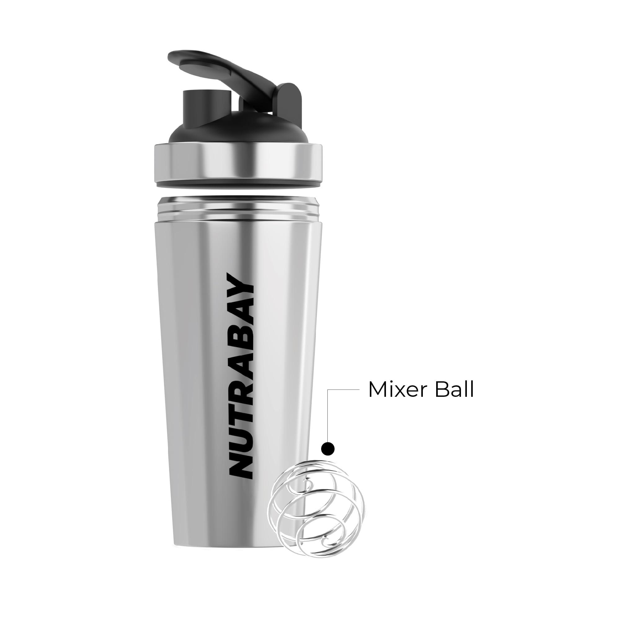 Nutrabay Nutrabay Silver Steel Shaker Bottle 750ml, Ideal for Protein Shake, 100% Leakproof, Food Grade, Sipper Gym Shaker Bottle - 750ml (Silver, Steel)