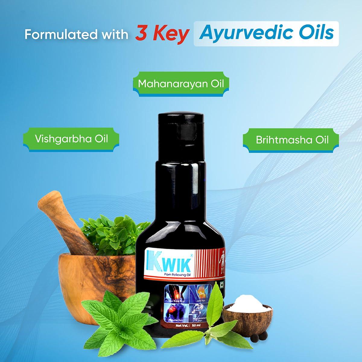 OZONE OZONE KWIK Pain Relief Oil with Cinnamomum & Mahanarayan Oil | Ayurvedic Pain Relief Oil | For Joint, Back, Knee, Shoulder & Muscle pain | 50ml (Pack of 1)