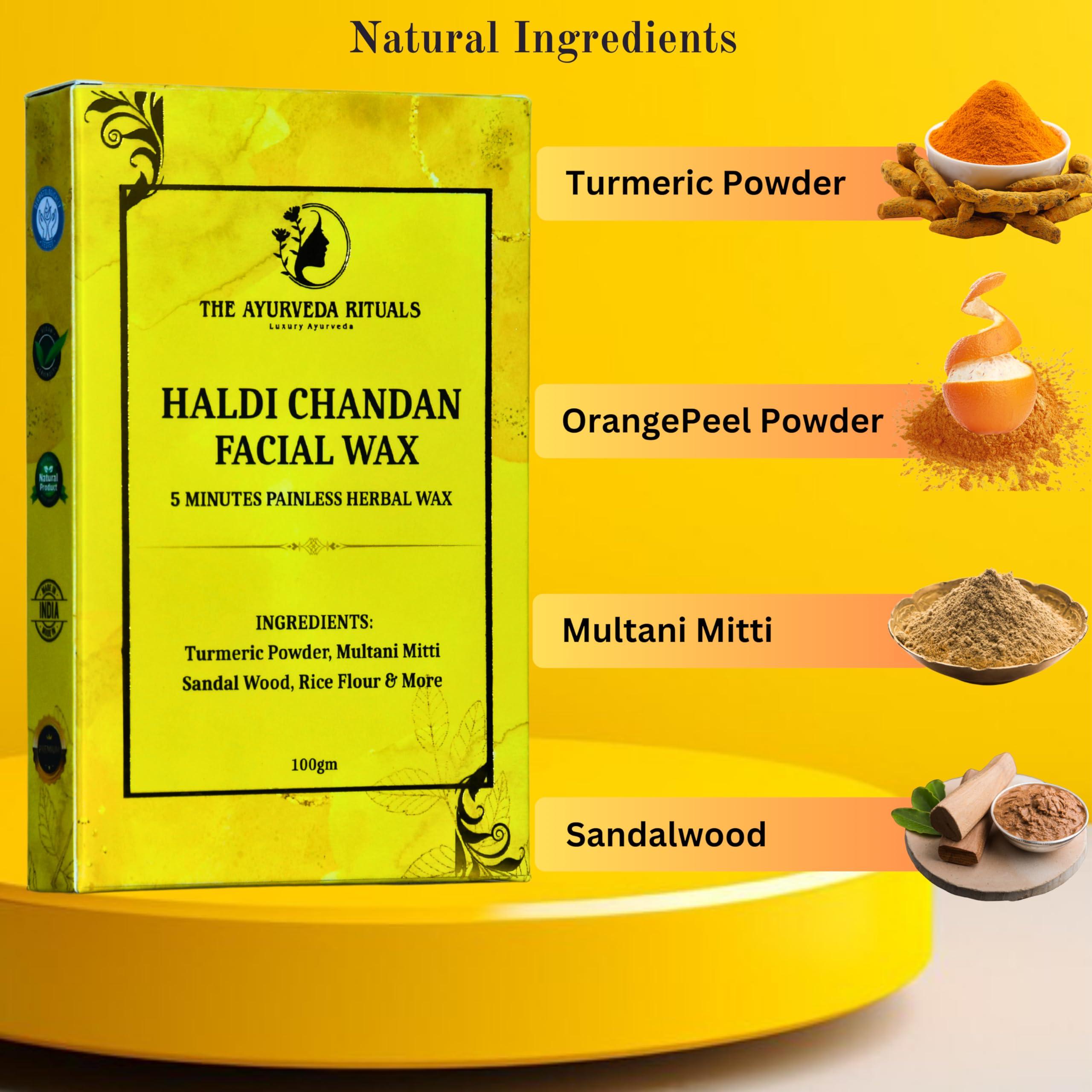 The Ayurveda Rituals The Ayurveda Rituals- Turmeric Hair Removal Wax Powder - 5 Minutes Painless Natural Herbal Facial Hair Removal Wax Powder For Women | Organic Waxing Hair Remover Powder, No chemicals - No Irritation, No Skin rashes for Women & Girls - 100g