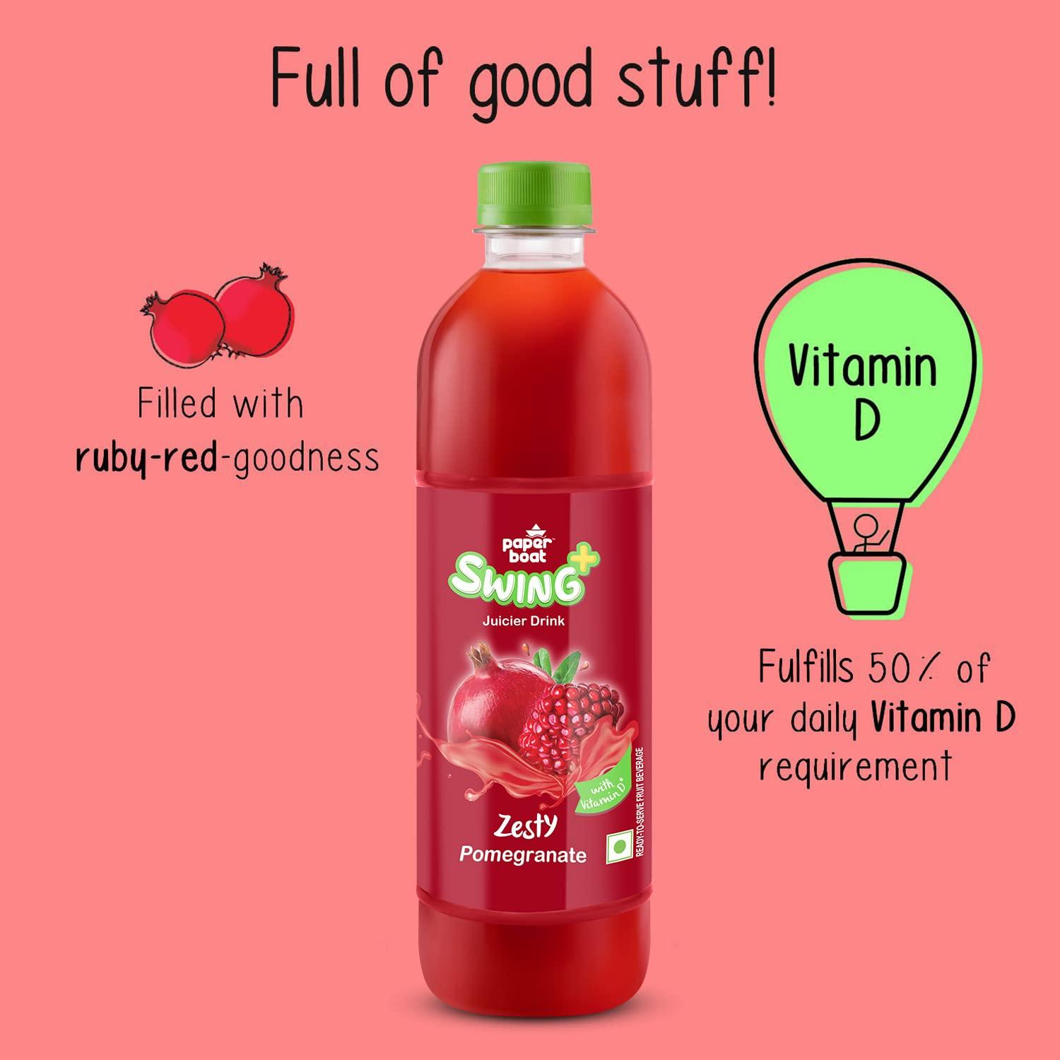 Paper Boat Paperboat Swing Zesty Pomegranate Juice with Vitamin D, 600 ml Each - Pack of 6