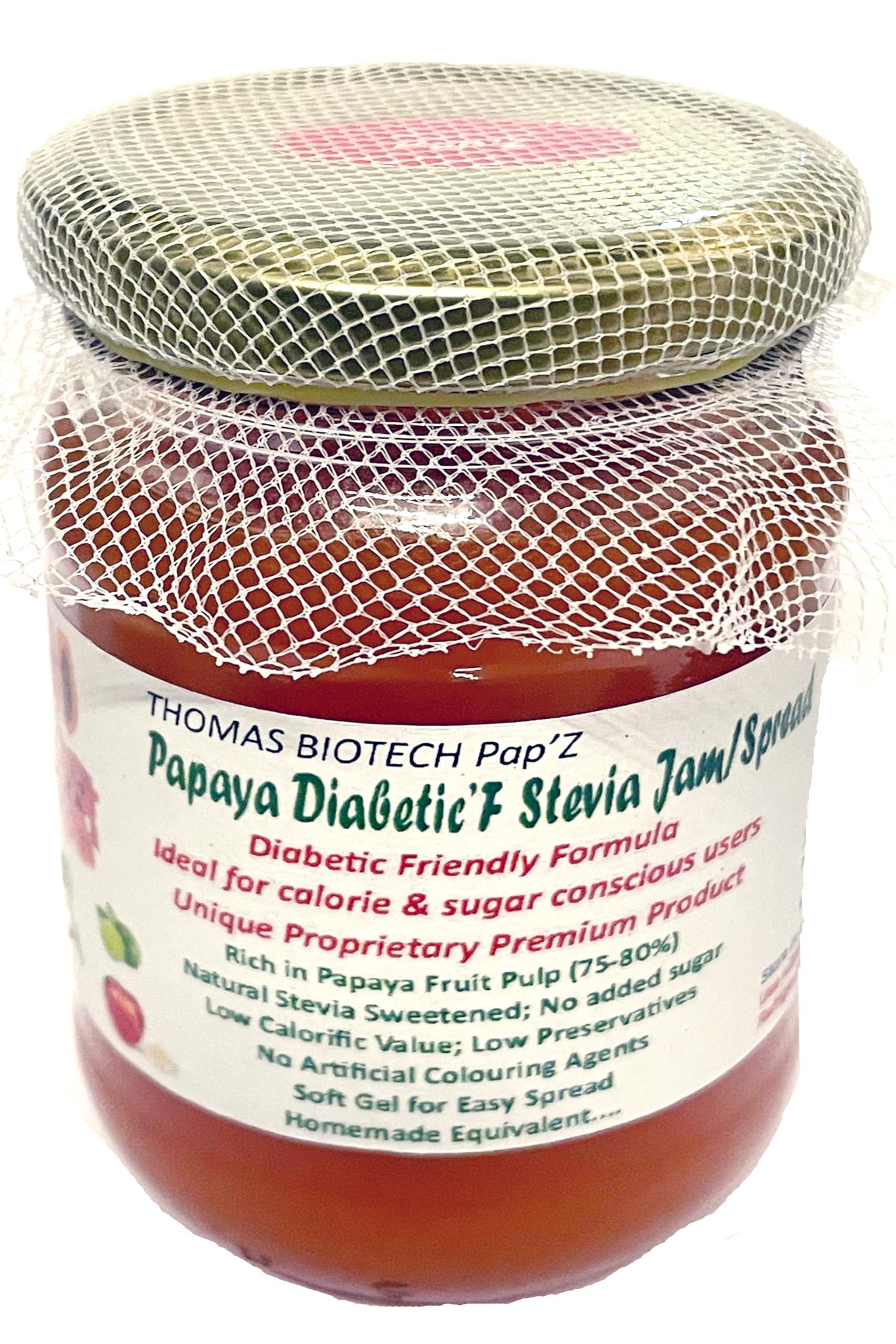 Generic THOMAS BIOTECH PapZ Zero-Sugar Papaya DiabeticF Stevia Jam Spread/ Stevia-Sweetened Diabetic-Friendly Papaya-Fruit Rich Formula/ 250g Bottle/ Very Low Calorific Value/ No Added Sugar/ Soft Gel for Easy Spread