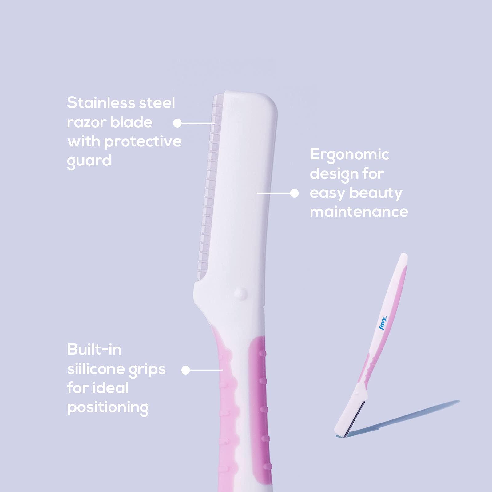 Favy Favy Facial Beauty Razor, Eyebrow Razor, Dermaplane Razor, Exfoliate your skin, Keep your skin clear, Make your face smooth, Remove peach fuzz, Allow for flawless makeup application, 3 Pack