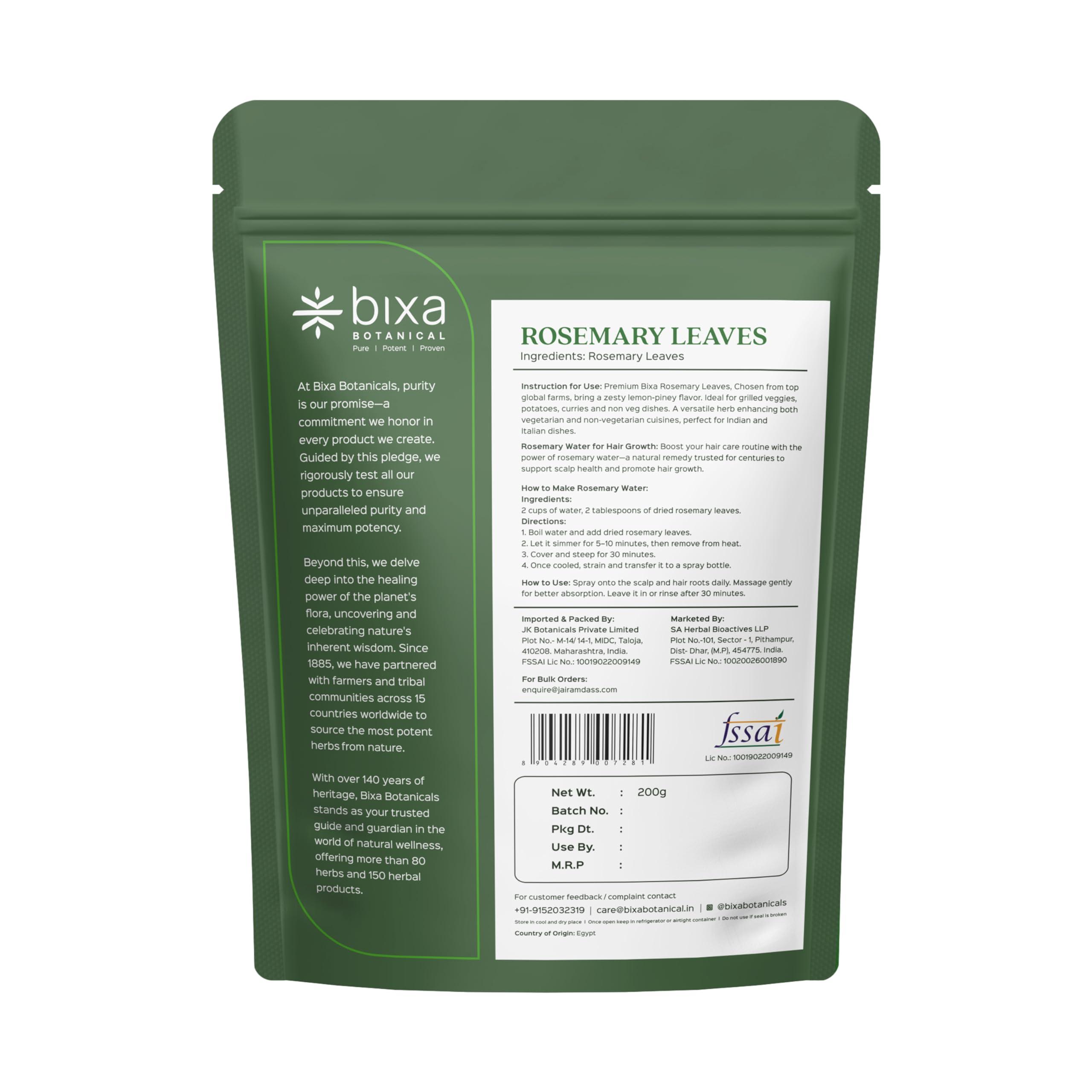 Bixa Botanical Bixa Botanical Rosemary Leaves 200Gm | Top Grade Leaves From Egypt | For Seasoning, Tea & Hair | Fssai | Cooking Pasta Soups Salad Chicken Herbs Tea | Supports Hair Growth