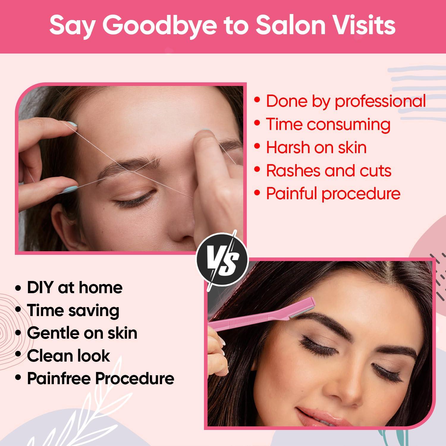 VEGA Vega Eyebrow Shaper for Women - Pack of 3 Reusable Face Razor, Painless Facial Hair Removal, Razor for Face, Eyebrows, Upper Lips, Chin, Side Locks, Forehead, (ESS-01)