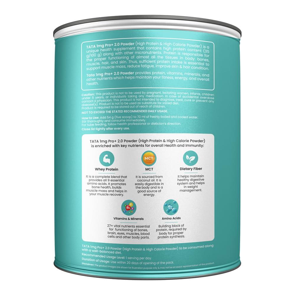 TATA 1MG Tata 1mg Pro+ 2.0 High Protein,High Calorie Whey Powder with MCT & Amino Acids for Energy, Muscle & Bone Strength,No Added Sugar,Vanilla Flavour,400gm