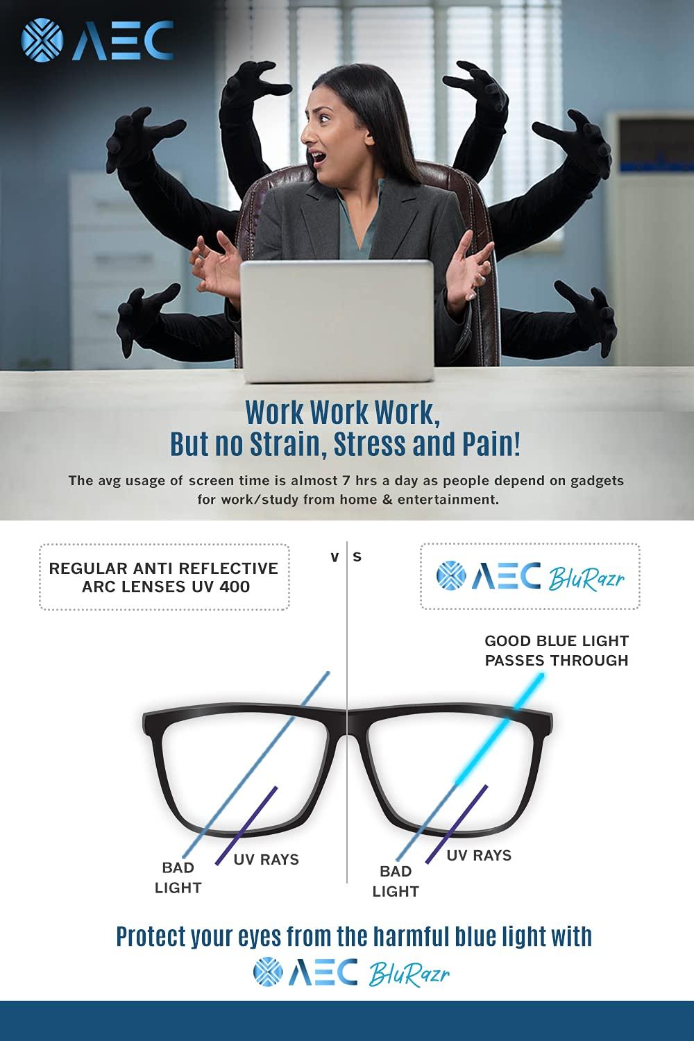 AEC AEC Profuse2 Unisex Reading Glasses +1.75 Power Full Rim Dual-Tone Plastic Frame BlueRazr Blue Light Blocking Lenses Single & Multi-Focus Vision With Soft Sleeve Case for Men & Women (CharcoalBurby)