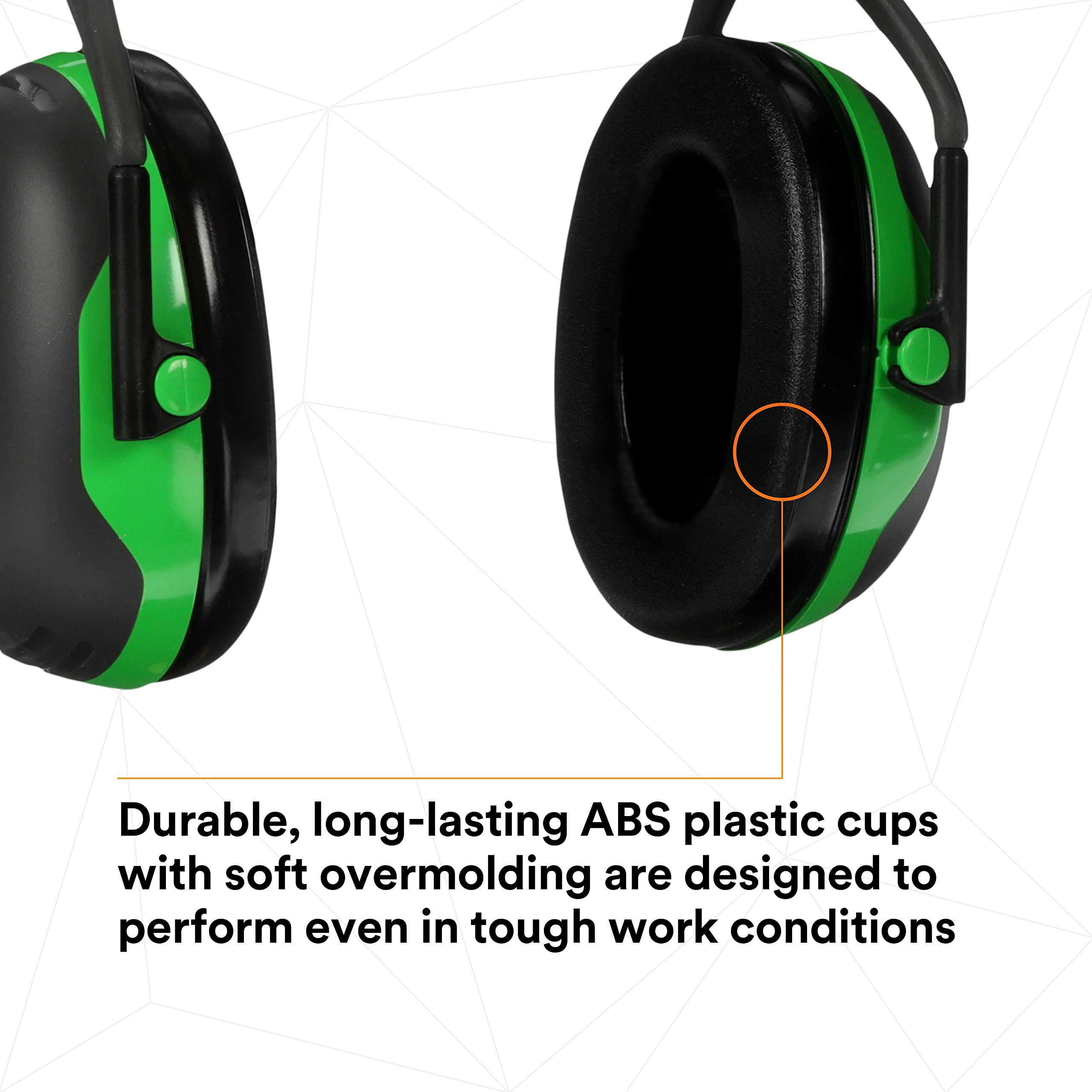 3M 3M Peltor X1A X-Series Over-the-Head Earmuffs, NRR 22 dB, One Size Fits Most, Black/Green, Pack of 1