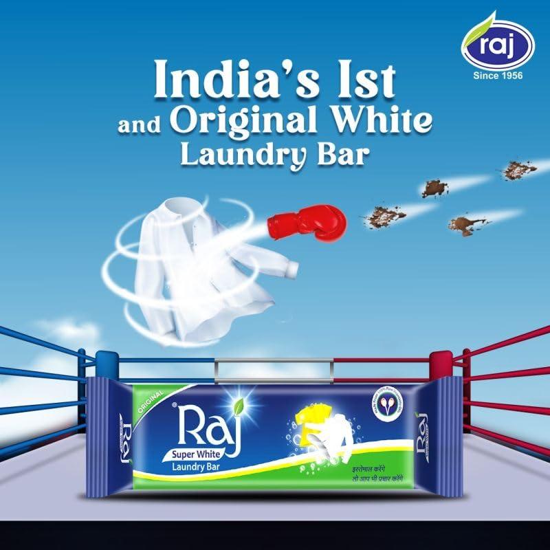 RAJ SUPER WHITE Raj Super White Laundry Soap For Clothes | Removes Tough Stains | 150gX 20 (Pack of 20pcs)