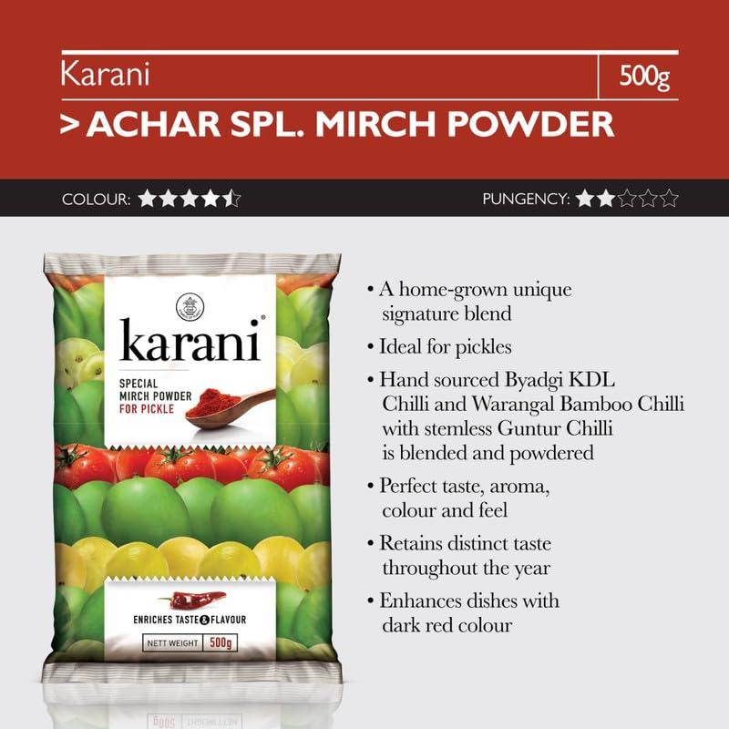 Karani Aachar Spl Mirch Powder | Chilli Powder for Pickles | Chilli Powder Made With Byadgi and Warangal Bamboo Chilli - No Added Flavour, Colour or Preservatives - 1.5 Kg (Pack of 3 - Each 500 Gms)