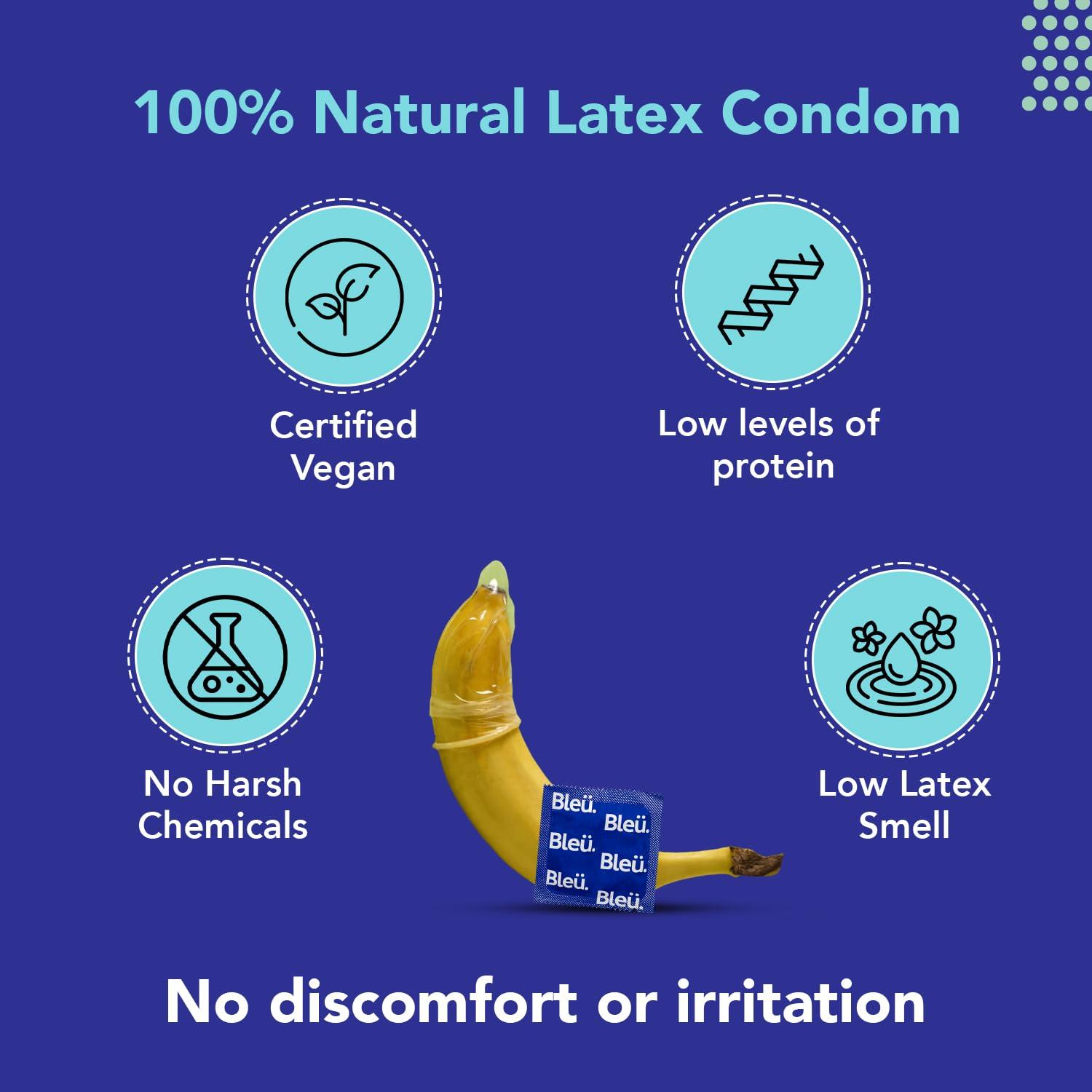 Bleu Bleu Vegan & 100% Natural Latex Dotted Condoms for Men | with Extra Dots | Toxin Free - 8 Count (Pack of 3)