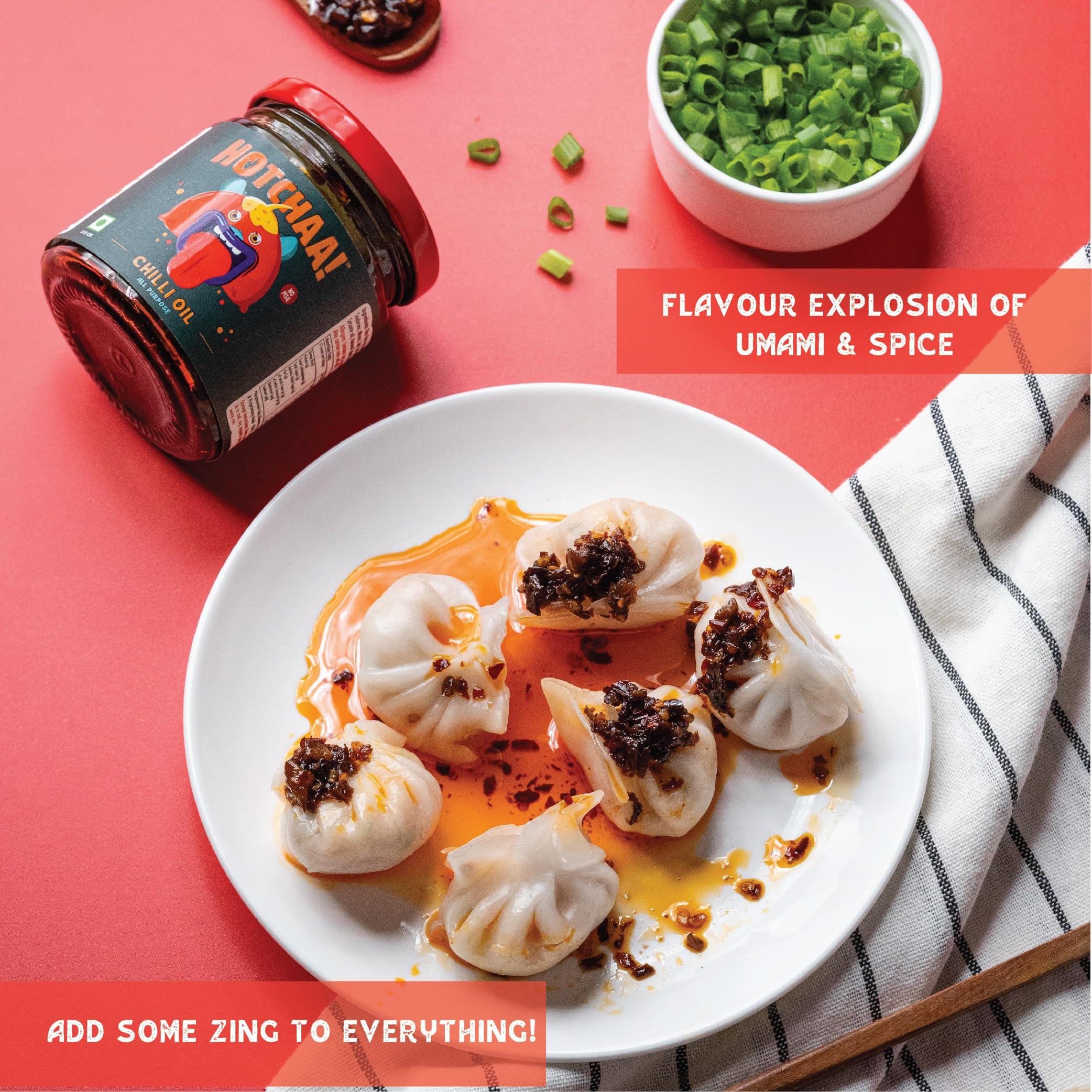 HOTCHAA HOTCHAA Hot Chilli Oil Original - No MSG | Umami Spicy Flavourful Garlicky Aromatic | Vegan | Cooking | Dipping | All Purpose | For Pasta Pizza Noodles Eggs And Momos 170g Hot Chilli Oil