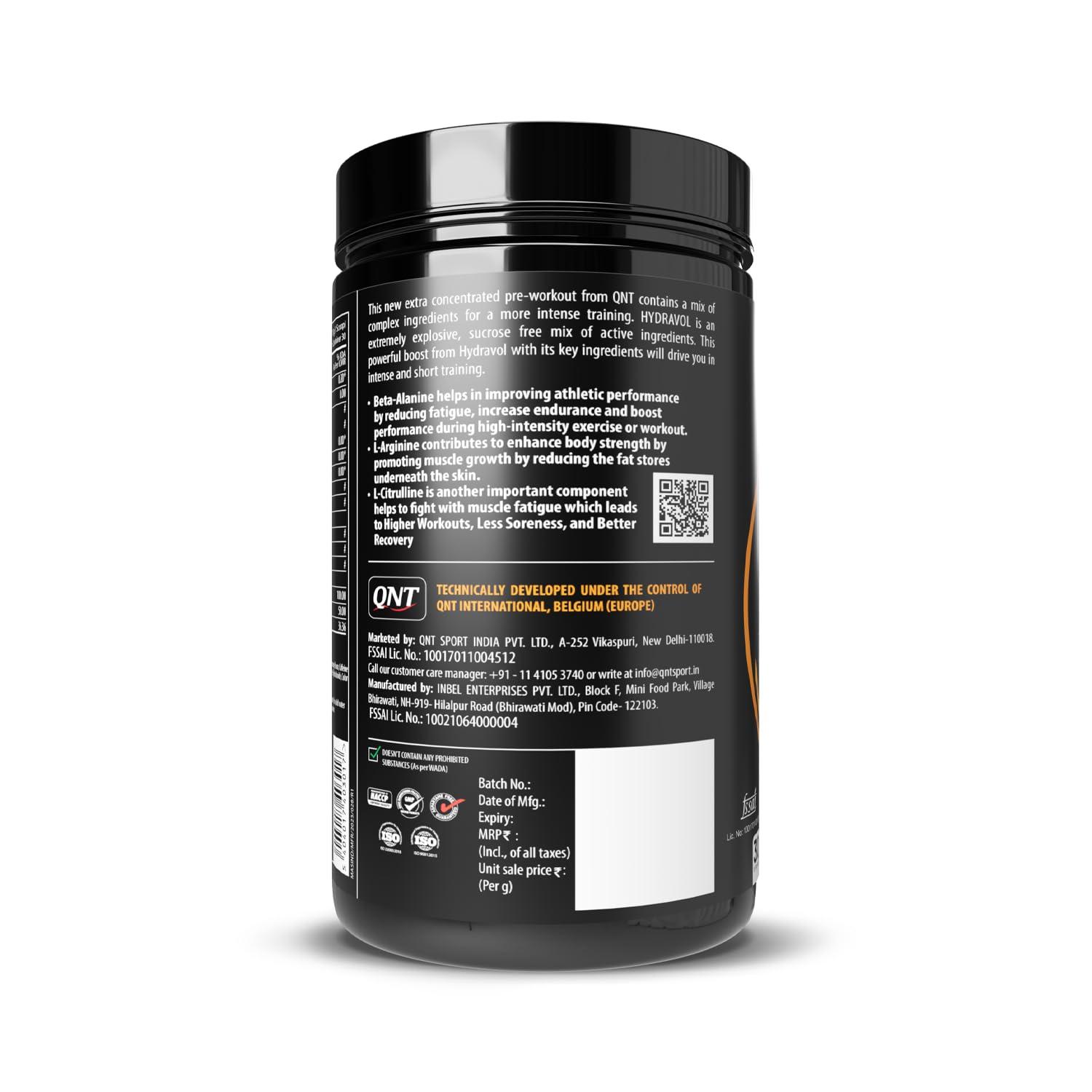 QNT QNT Hydravol Pre-Workout Supplement | 400g | Naval Orange | Instant Energy & Quick Muscle Pump | Beta-Alanine & Caffeine For Enhanced Focus & Muscle Strength