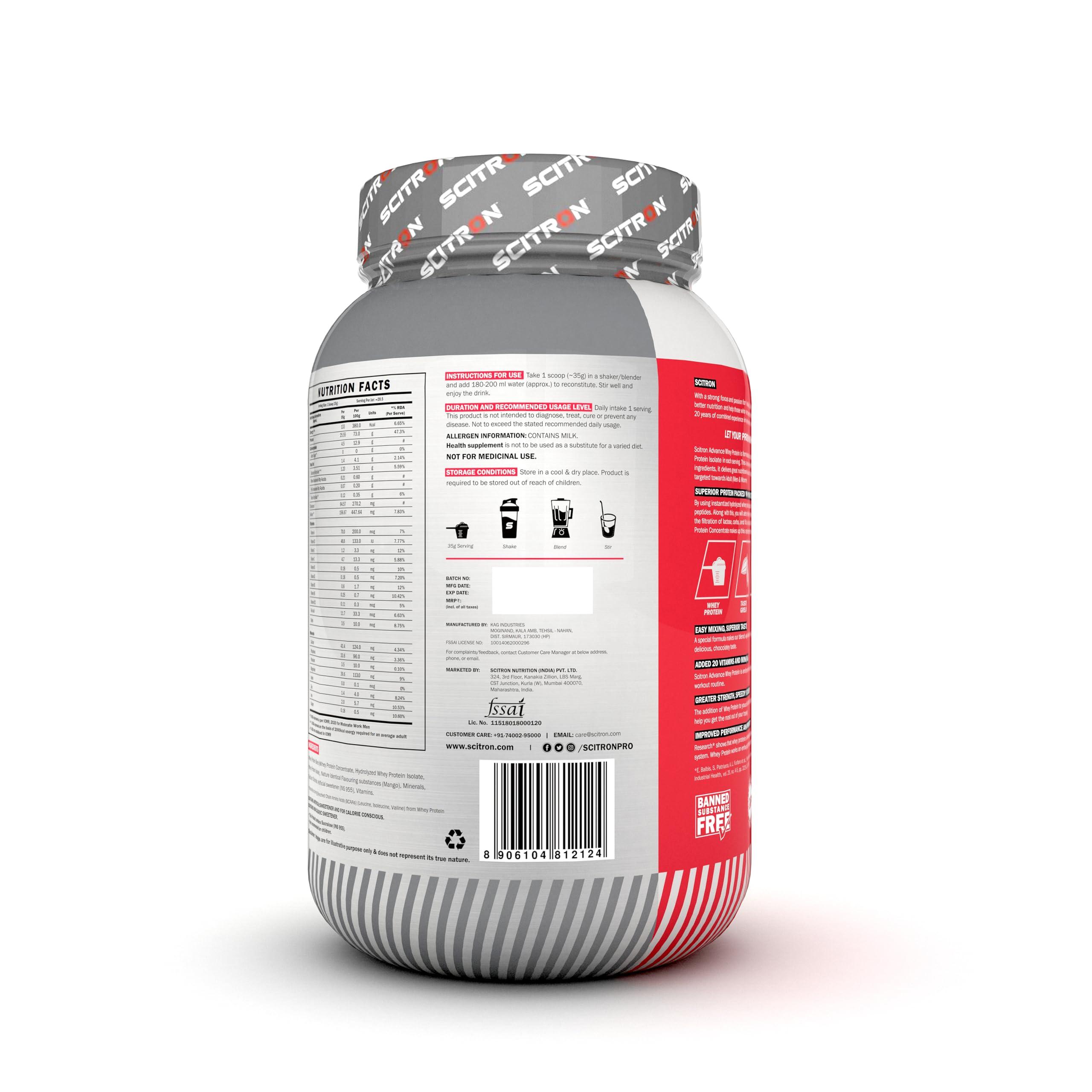 SCITRON Scitron Advance Whey Protein 1Kg Paan (28.5 Servings, 25.5g Protein, 5.5g BCAAs, 0g Sugar, 20 Vitamins & Minerals) Certified by Labdoor, USA | Sourced from Glanbia Nutrition | Certified by Informed Choice