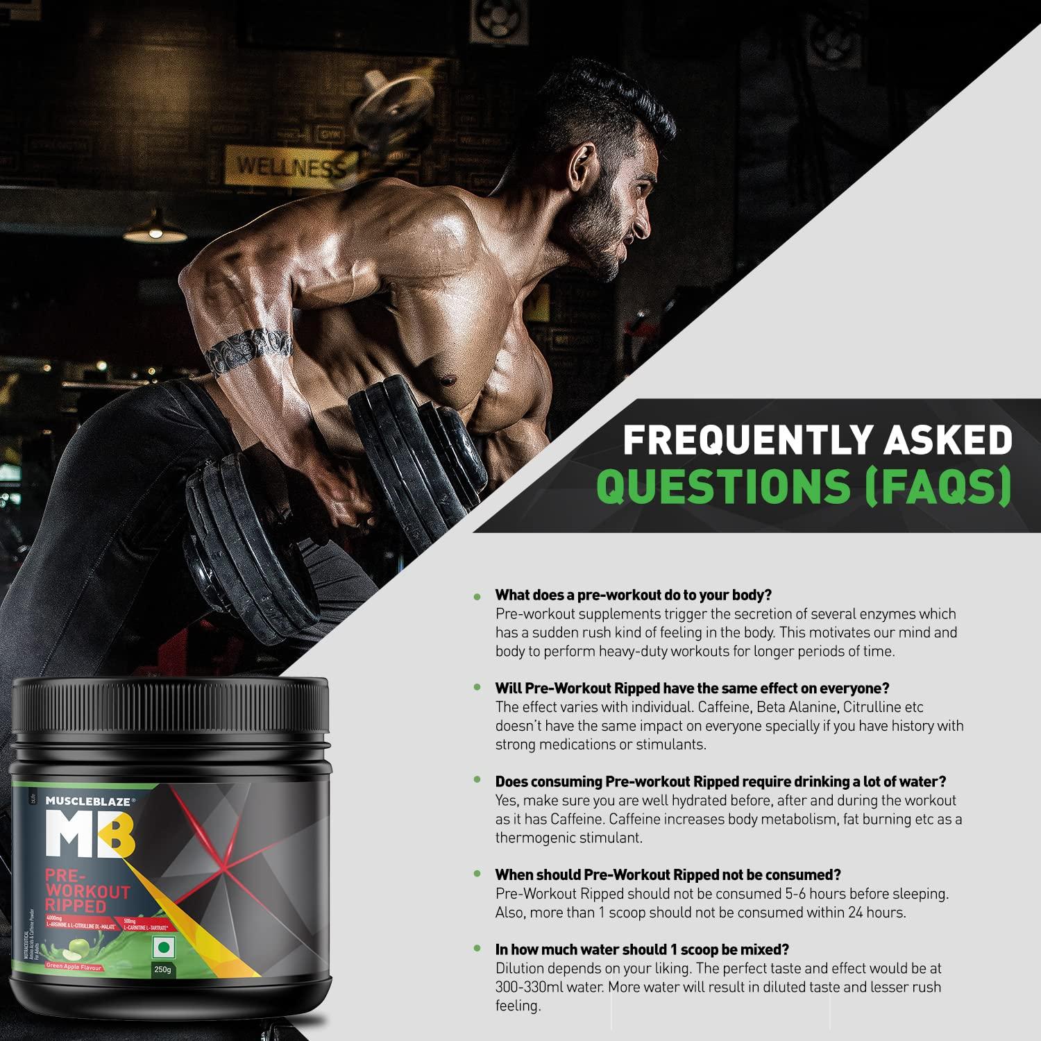 MuscleBlaze MuscleBlaze Pre Workout Ripped Powder(Green Apple, 27 Servings, 250G)| 4000Mg Citrulline & L-Arginine, 500Mg L-Carnitine, 500Mg Garcinia Extract