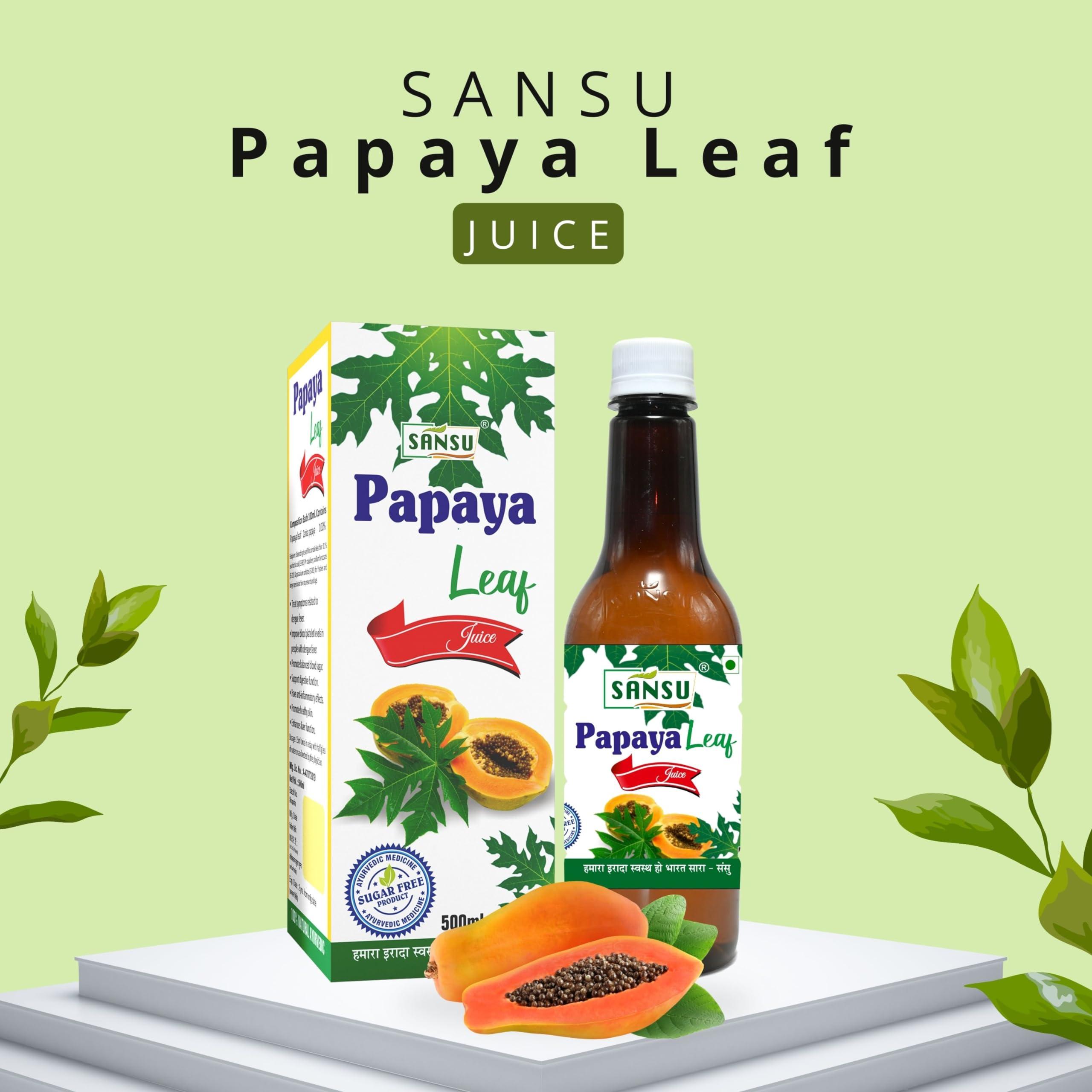SANSU Sansu Papaya Leaf Juice (Sugar Free), Ayurvedic, 100% Pure & Natural, 500ml.