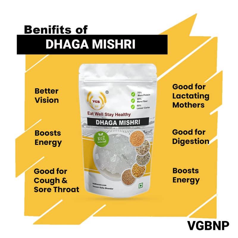 VGBNP VGBNP 100% Natural & Original Dhaga mishri (Dhage Wali Mishri) Pure Thread Mishri, Thread Crystal Rock Sugar (Crystal Sweet Candy | Crystal Bites | Patika Bellam) Healthy & Clean Dhaga Misri- 5 kg