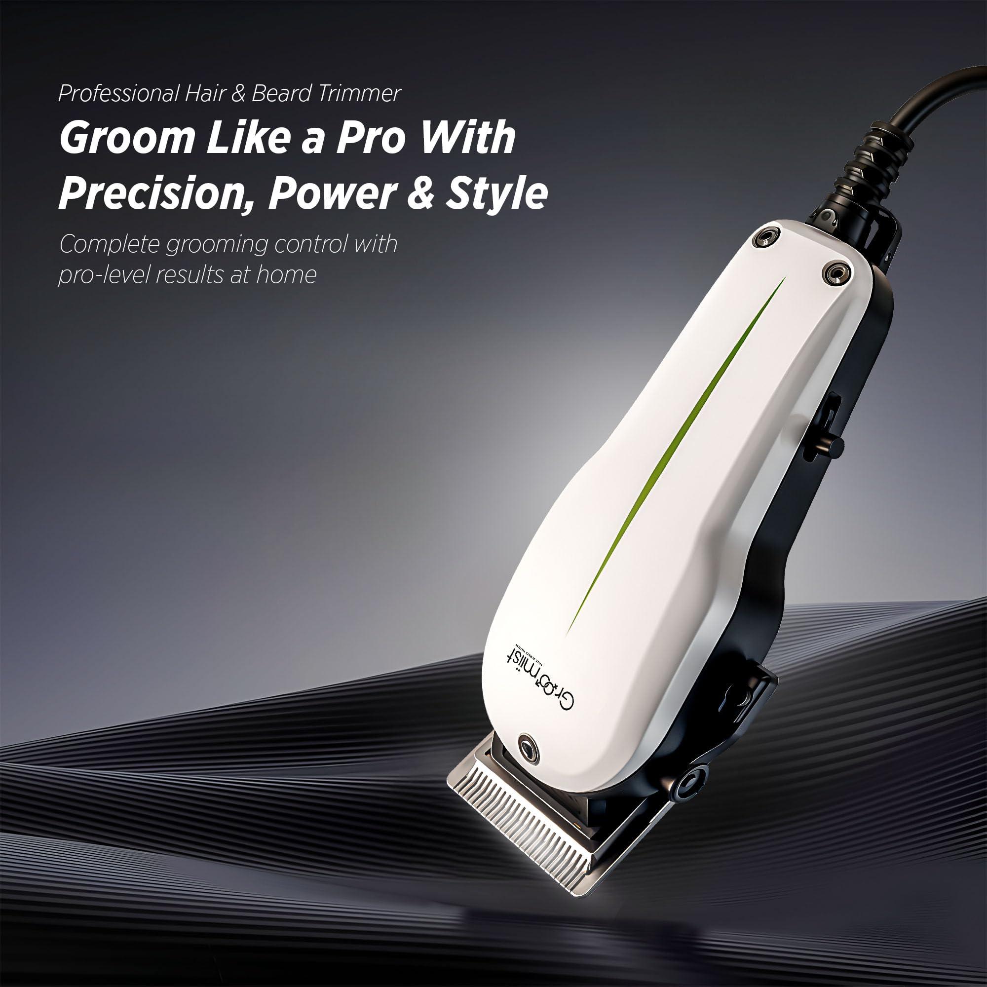Groomiist Groomiist Professional Barber & Home Use Taper Hair Clipper Shaving Trimmer for Man | Beard Trimming Machines & Smooth Clean Cutting Shaver for Men | 3M Corded Power, 6 Premium Attachment Combs