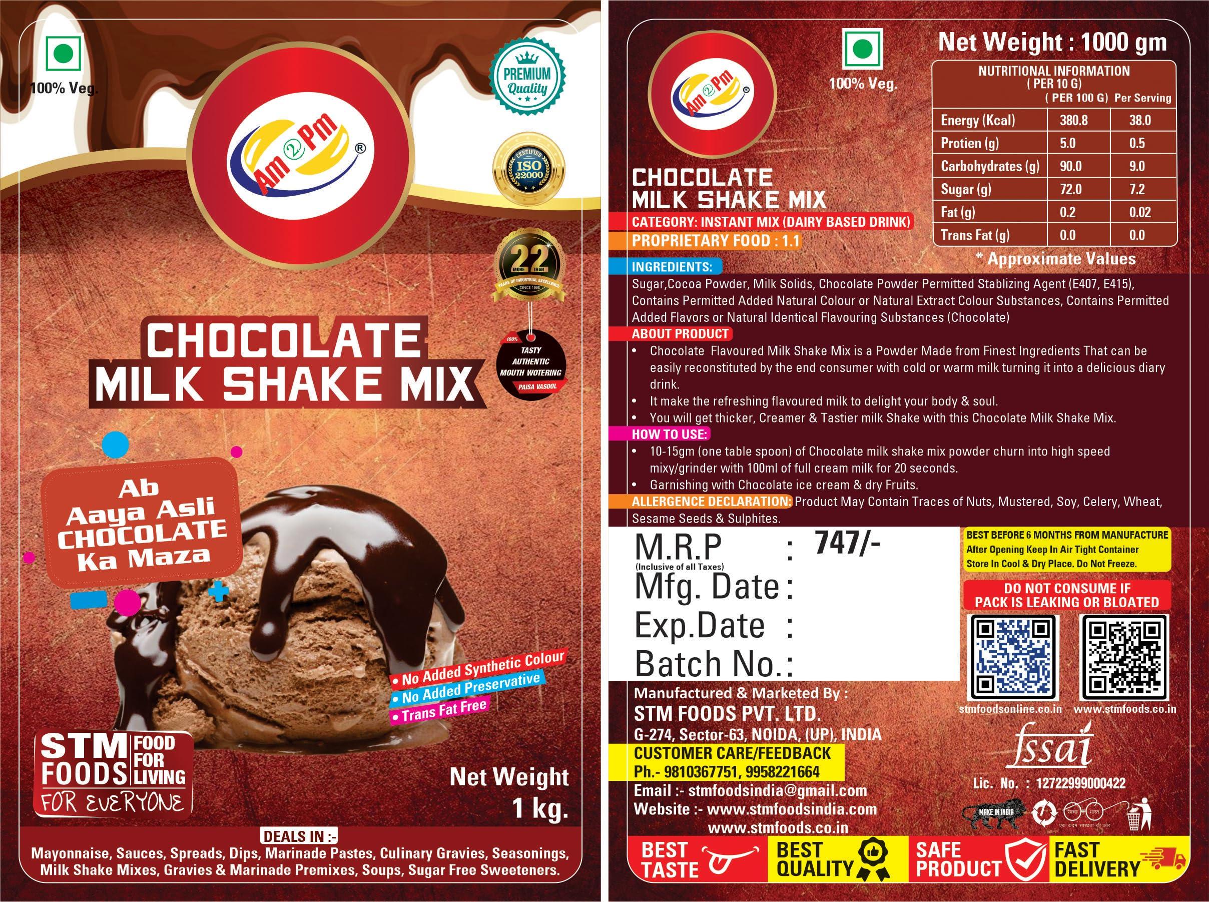 Am 2 Pm Am 2 Pm - Premium Silky Smoothy Milk Shake Mix, Flavoured Milk shake Premix Powder, Instant Premix Drink Milkshake Powder (Chocolate)
