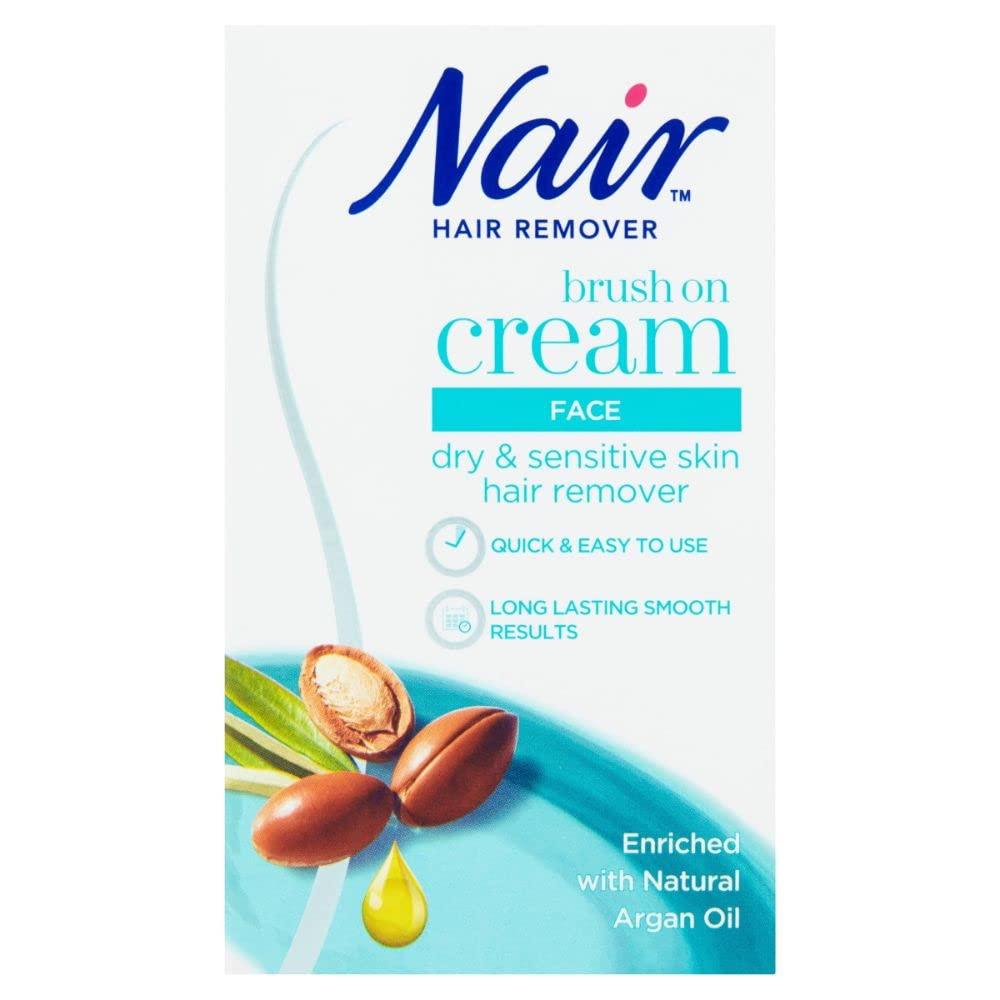 Nair Nair Hair Removal Facial Brush On Cream 50ml || For Dry & Sensitive Skin with Argan Oil