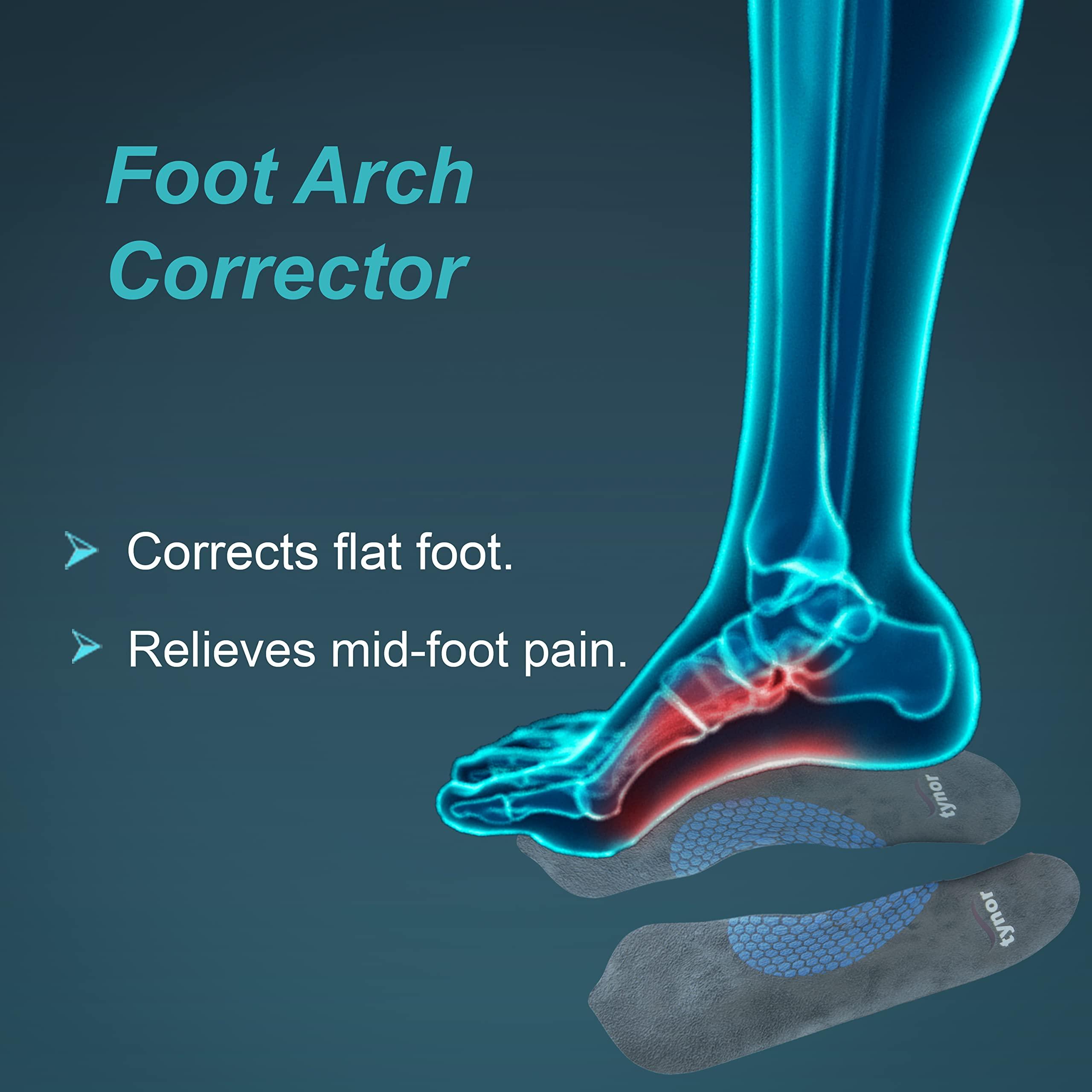 TYNOR Tynor Medial Arch Orthosis, for Flat Feet | Arch Support for Pain Relief & Foot Alignment | Orthopedic Shoe Inserts for Men & Women | Comfortable & Durable Insoles, Pack of 2 (Grey, Medium)