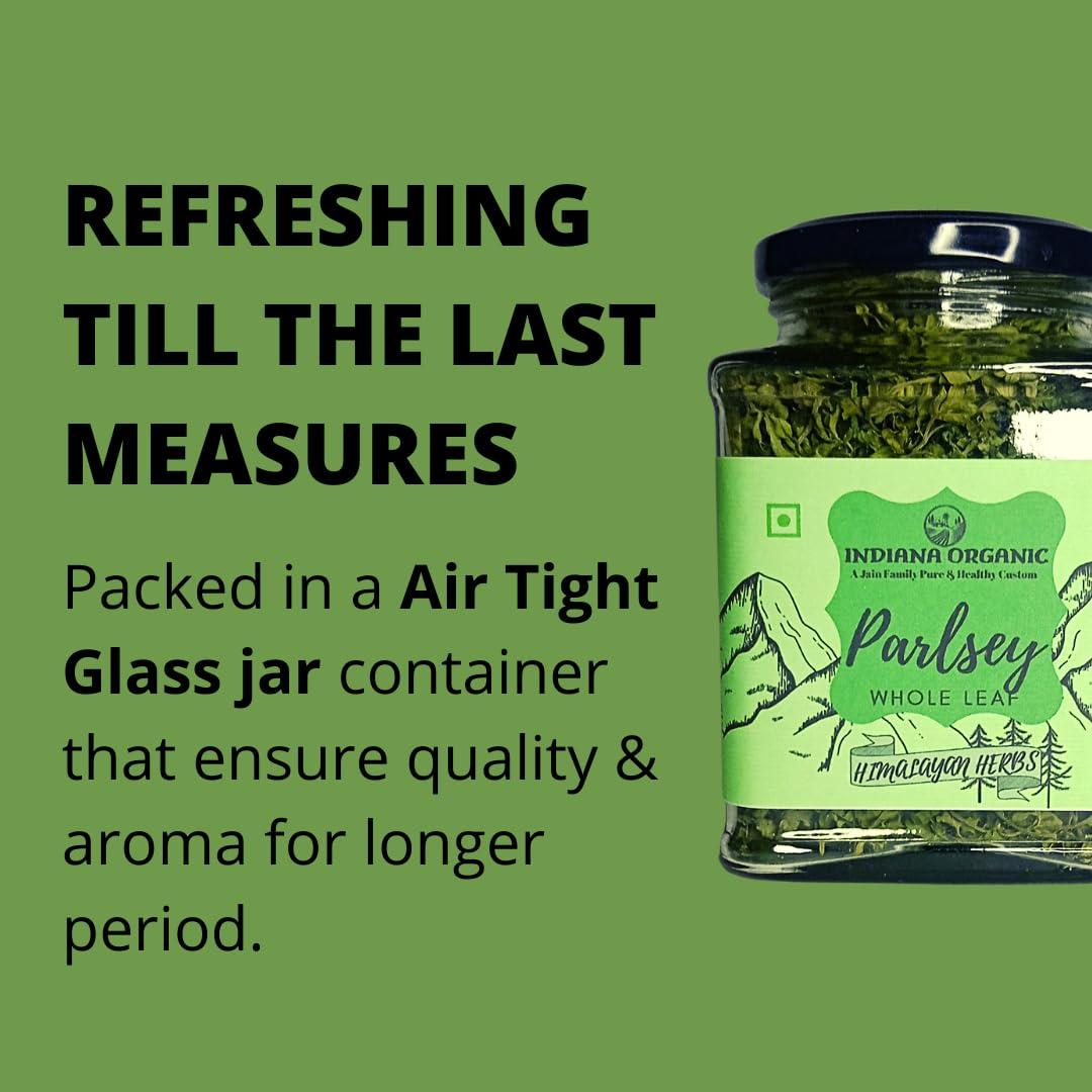 INDIANA ORGANIC Indiana Organic Parsley leaves whole dry, Organic Himalayan Herbs, Highly aromatic & Freshly harvest - 25 Gram