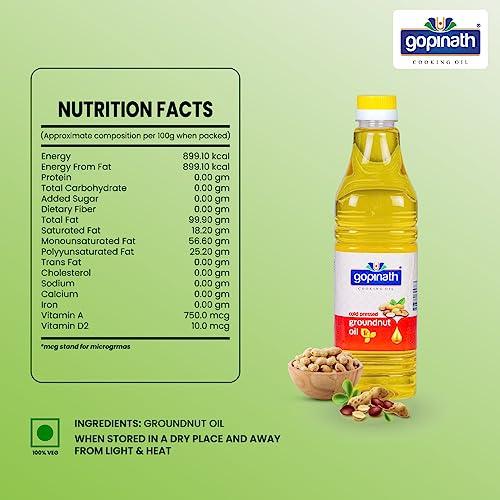 GOPINATH COOKING OIL Gopinath Cold Pressed Groundnut Oil - 1 Litre | Peanut Oil | Sing Tel | Kolhu/Kachhi Ghani/Chekku/Wood Pressed | Natural Oil | Chemical Free
