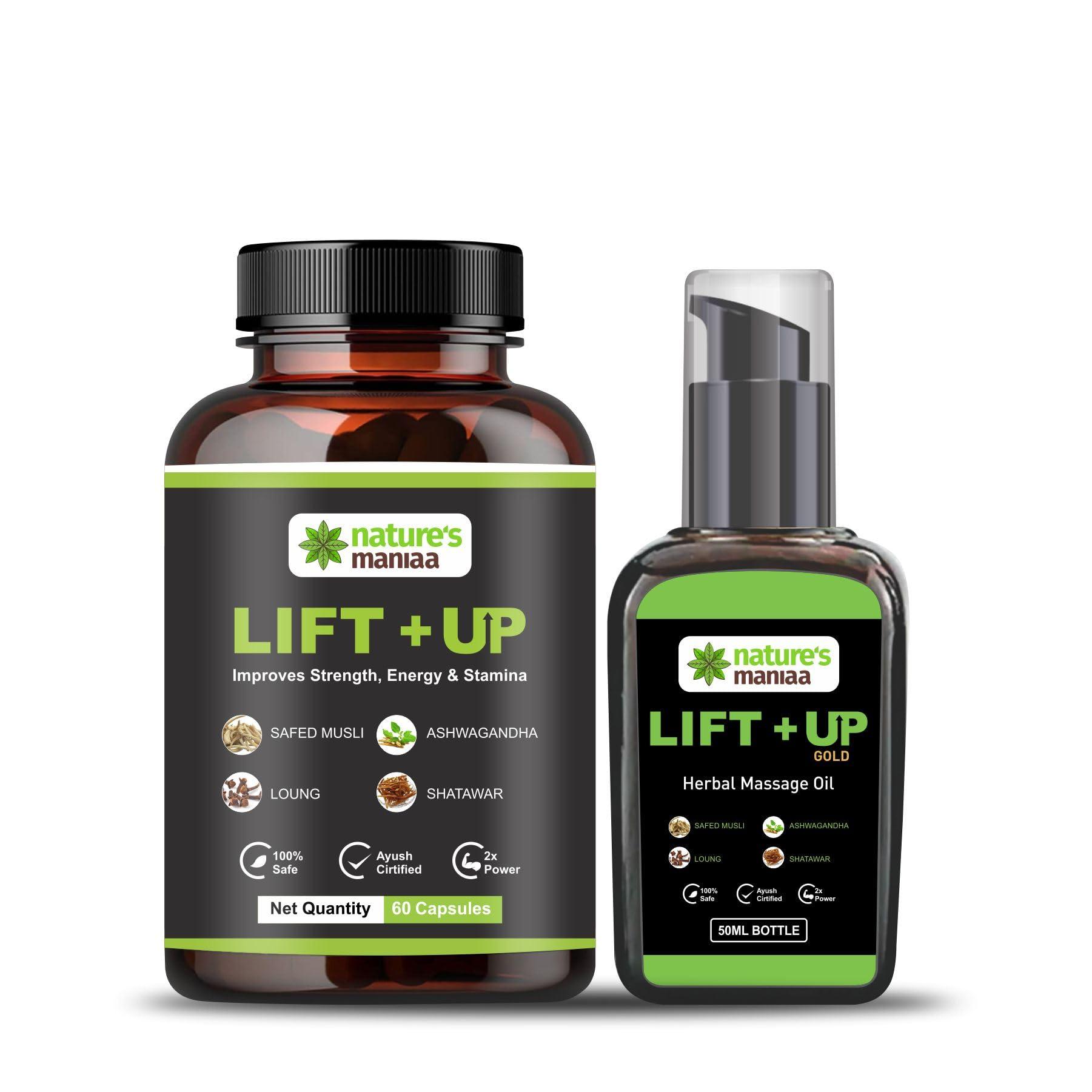 NATURE MANIA Nature Mania Lift-Up Natural Massage Oil 50 ml And Lift Up Capsule 60 Pies With Pure and Natural Ingredients, No side Effects