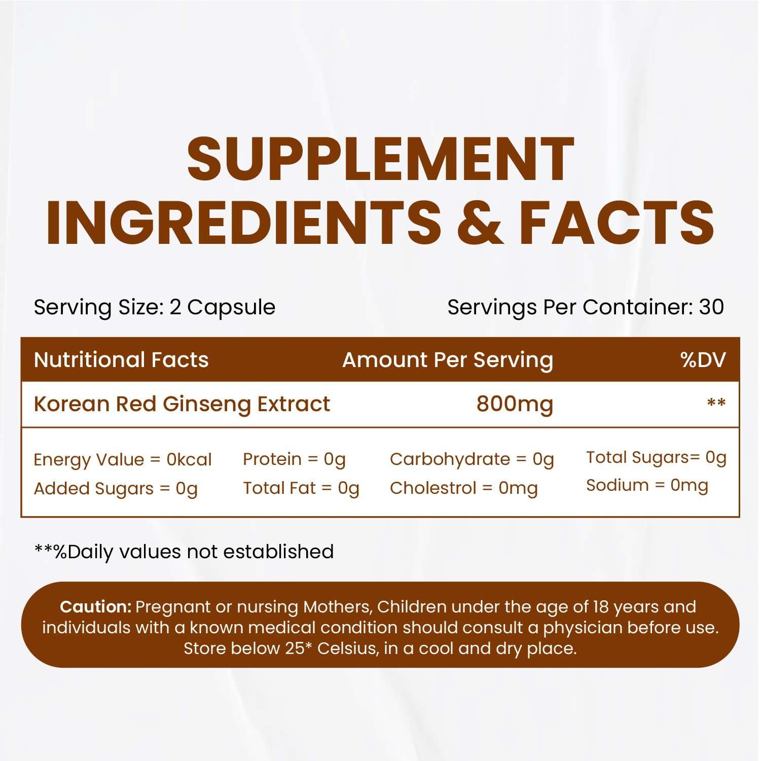 HIMALAYAN ORGANICS Vlado's Himalayan Organics Korean Red Panax Ginseng Capsules - 800 MG I Extra Strength for Energy, Focus, Endurance Performance, Vitality & Immune Support I Memory and Mental Performanc Enhancer I Stamina Booster I Korean Red Ginseng Root Extract - 1