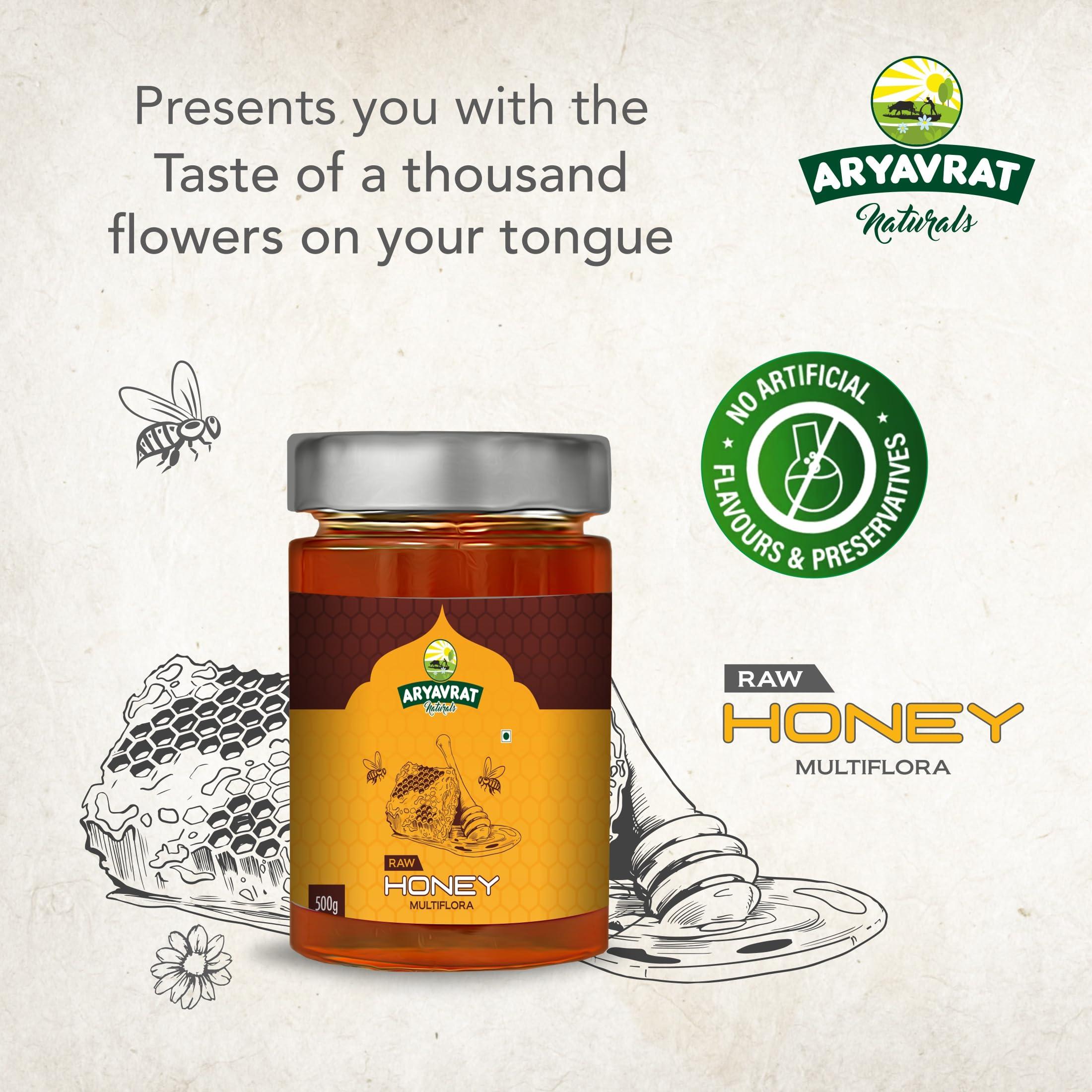 ARYAVRAT NATURALS ARYAVRAT NATURALS - Raw Organic Honey 500g Glass Jar | National & Unprocessed Honey | Original Multiflora Honey | 100% Pure Honey & Natural Immunity Booster - Unprocessed & Healthy