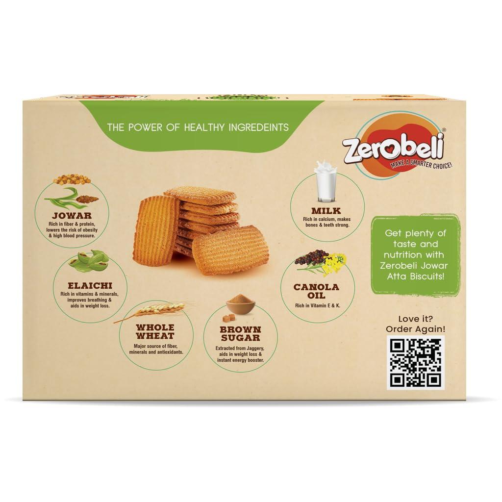 Zerobeli Zerobeli Jowar Atta Biscuits with Elaichi 750g (375g x 2) |Premium Handmade Atta Biscuits| No Refined White Sugar, No Palm Oil, Preservatives or Colors|
