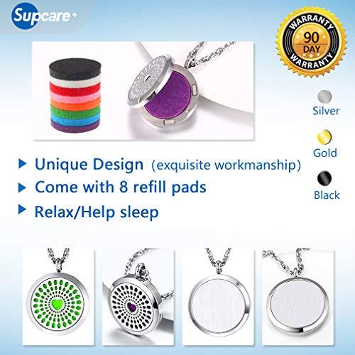 Supcare Supcare Aromatherapy Round Locket Necklace Pendant for Oil Diffusing, Stainless Steel Necklace for Essential Oil Diffuser with 8 Color Refill Pads, Special Necklace Jewelry for Women/Men