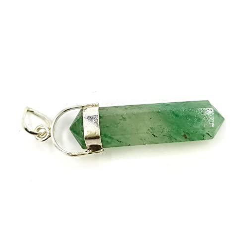 Plus Value Plus Value Green Aventurine Pendant Stone of Good Fortune Pencil Shape Gemstone Jewelry Locket for Men, Women [Pure Silver Cap]