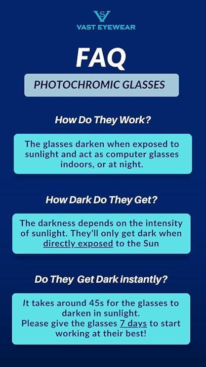 Vast VAST Photochromic Day & Night Computer Glasses + Cooling Glasses for Eye Protection | Zero Power Anti Glare & Blue Light Filter Specs | UV Protect Sunglasses for Men & Women | Frames | Photochromatic