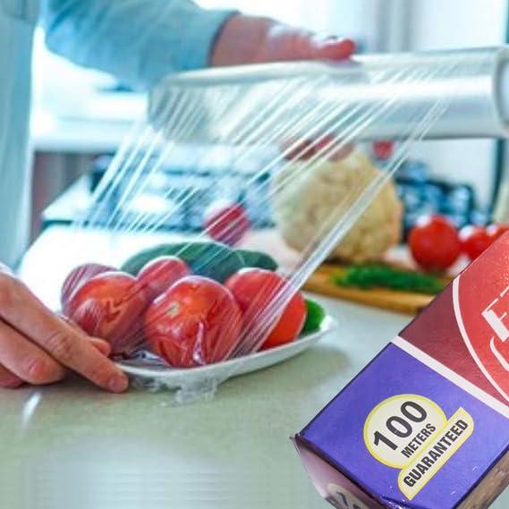 STARGAZE Pack of 2 EZ Food Covering Cling Film Roll 100 Meter guaranteed. Transparent Foil Wrap Easy to Use 12 inch, Extra Thick. Plastic Wrap for Food, BPA Free Food Wrap