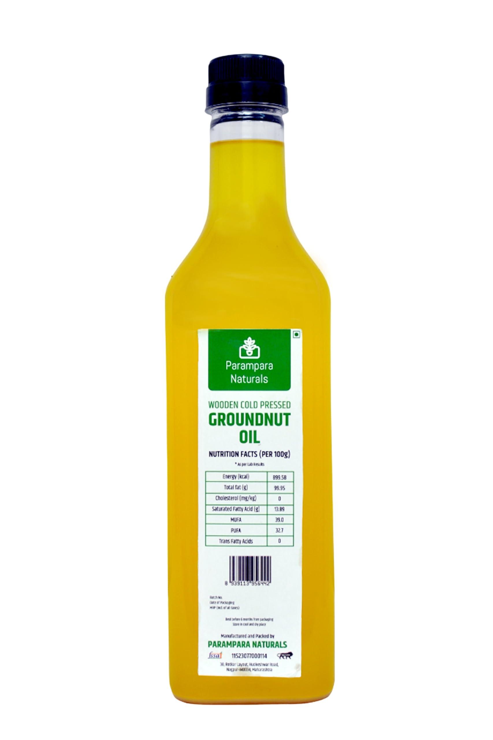 Parampara Naturals Parampara Naturals Peanut Oil Wood Pressed Unrefined Edible for Cooking Cold Pressed Mungfalli Tel Pure & Natural Kacchi Ghani/Chekku Sing Tel Wooden Churner Extraction 1 Litre