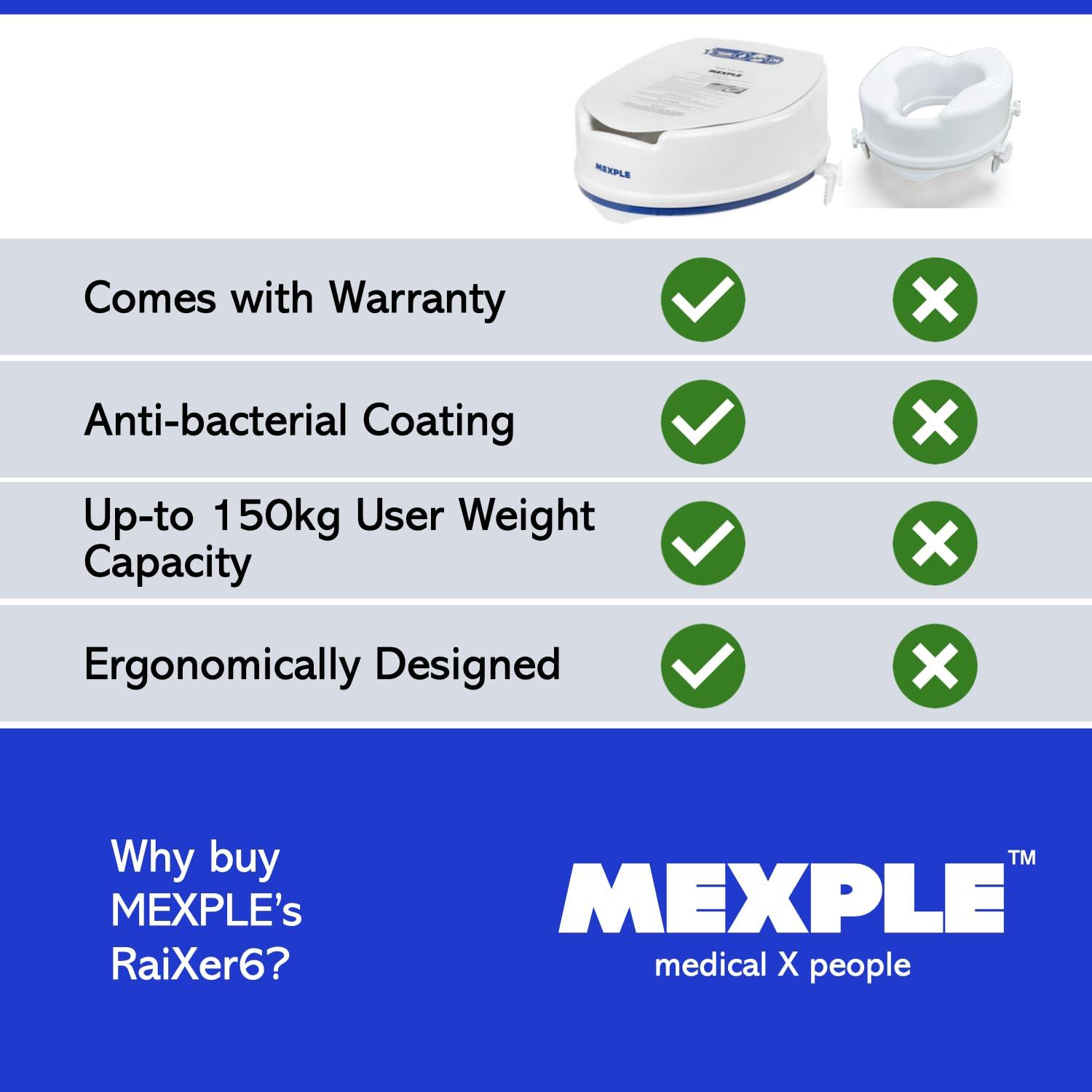 MEXPLE MEXPLE RaiXer6 Raised Toilet Seat 6 Inches | Plastic Commode Seat Raiser Elevator Extension | Tool Free Installation | For Handicap, Knee Patients, Old Senior Citizen